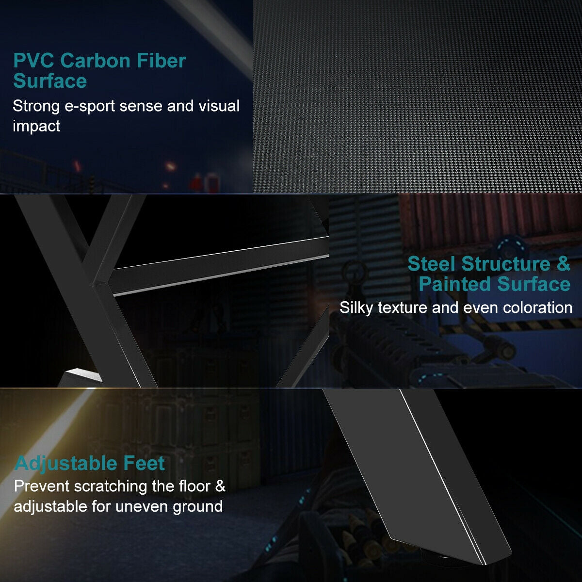 Ergonomic Gaming Desk with Mousepad and Cup Headphone Holder Kids Crystal