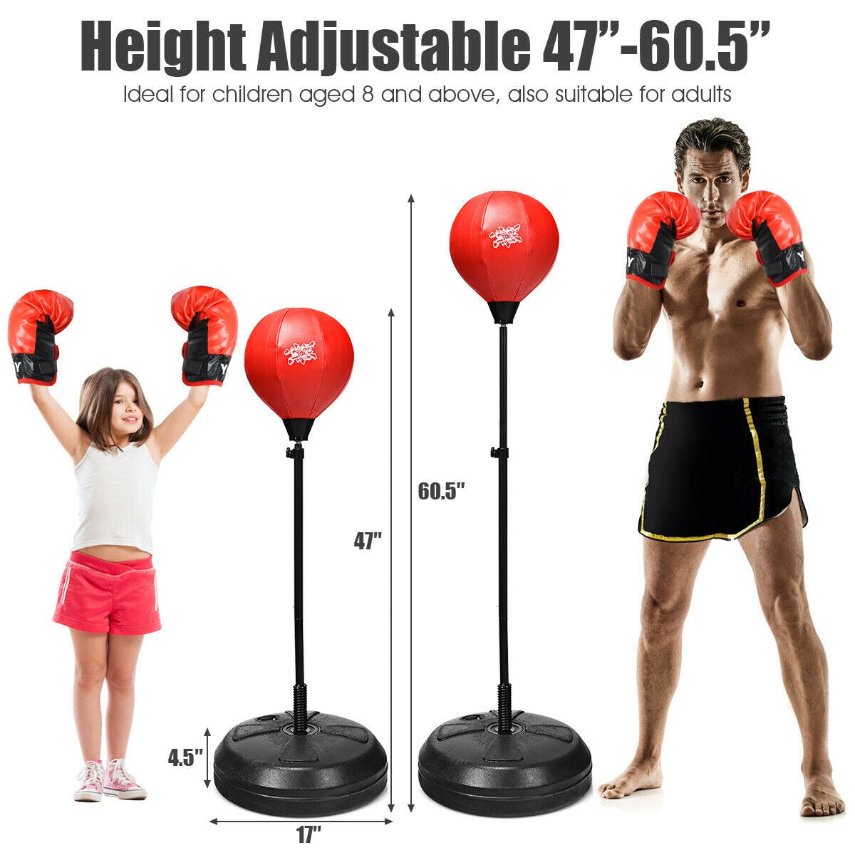 Adjustable Height Punching Bag with Stand Plus Boxing Gloves for Both Adults and Kids Kids Crystal