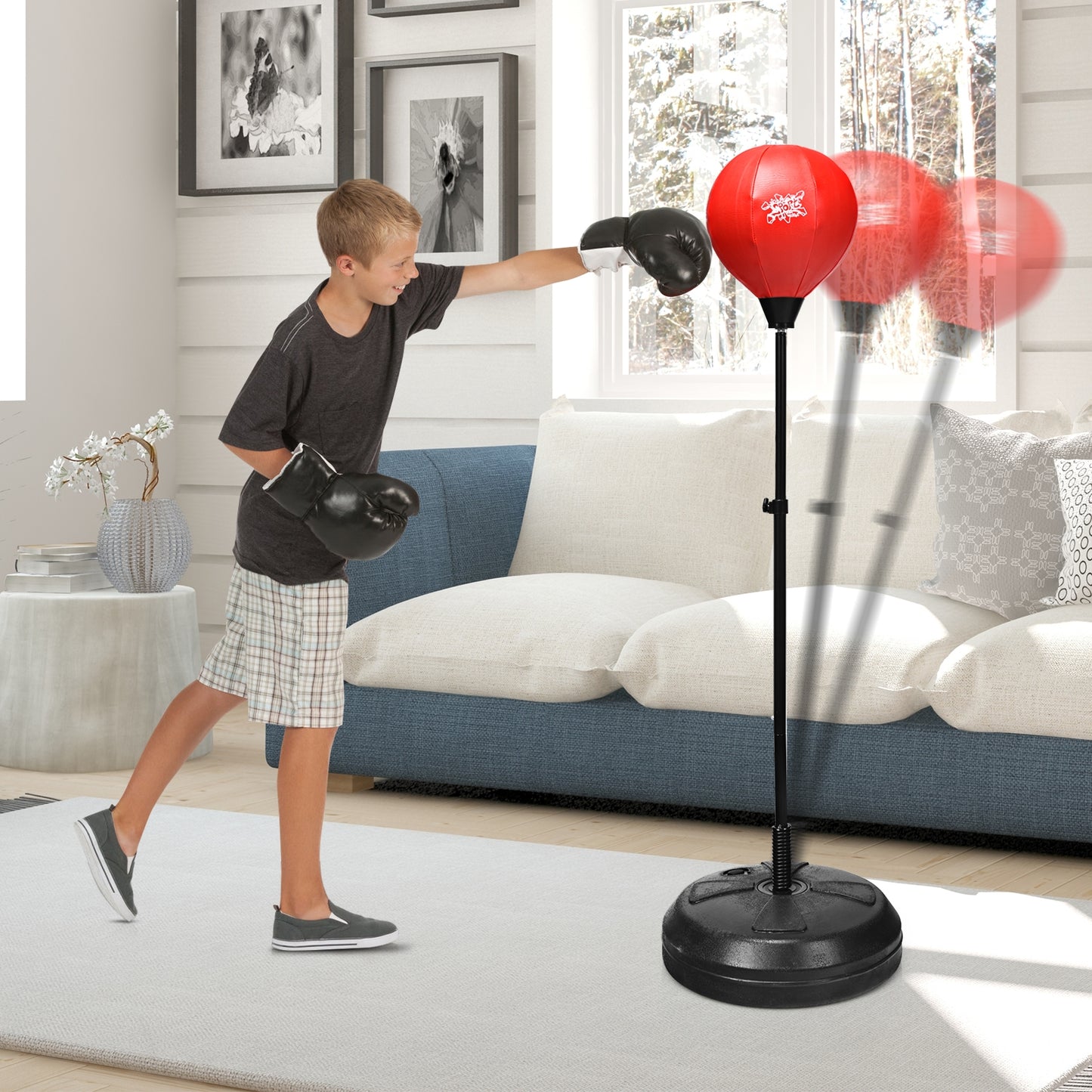 Adjustable Height Punching Bag with Stand Plus Boxing Gloves for Both Adults and Kids Kids Crystal