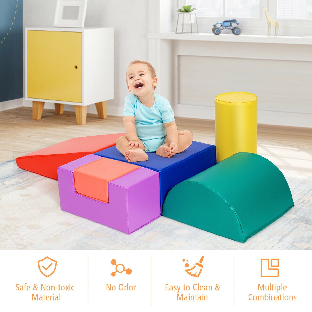 6 Piece Climb Crawl Play Set Indoor Kids Toddler-Red Kids Crystal