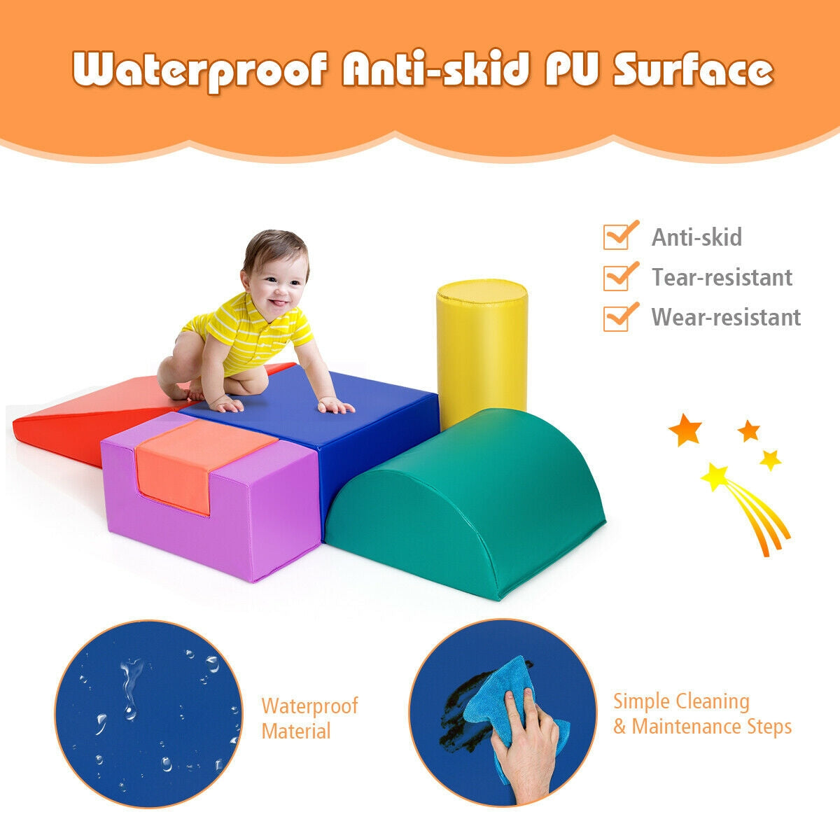 6 Piece Climb Crawl Play Set Indoor Kids Toddler-Red Kids Crystal