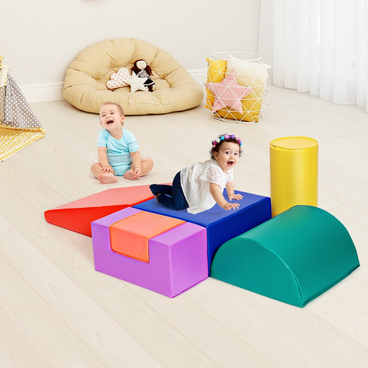 6 Piece Climb Crawl Play Set Indoor Kids Toddler-Red Kids Crystal