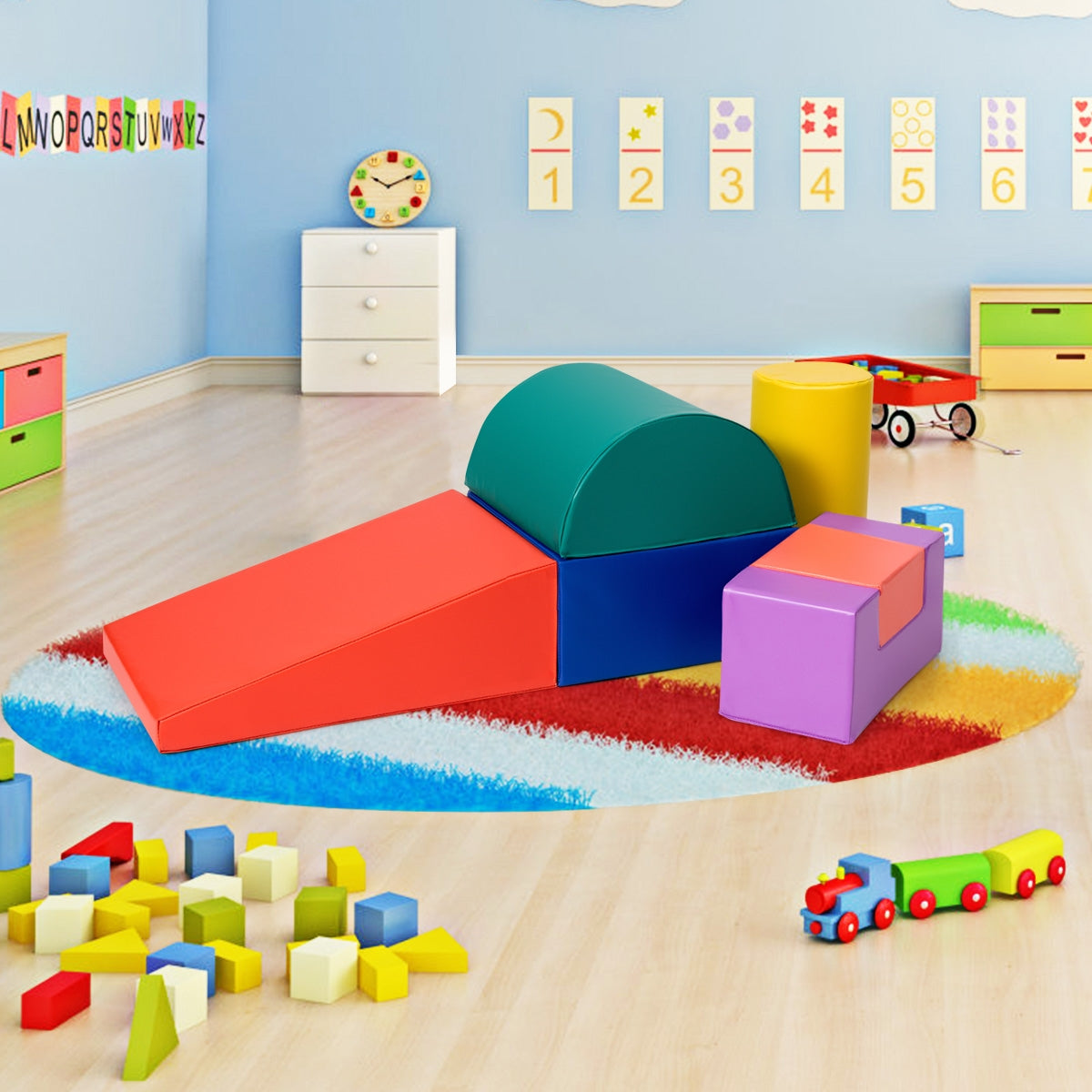6 Piece Climb Crawl Play Set Indoor Kids Toddler-Red Kids Crystal