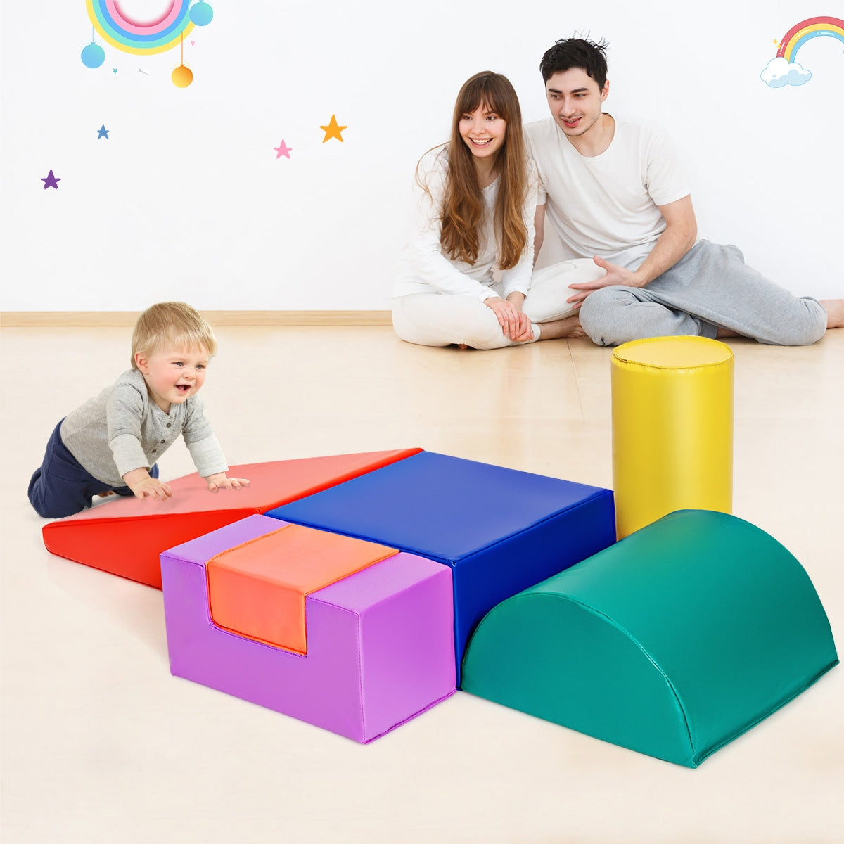 6 Piece Climb Crawl Play Set Indoor Kids Toddler-Red Kids Crystal
