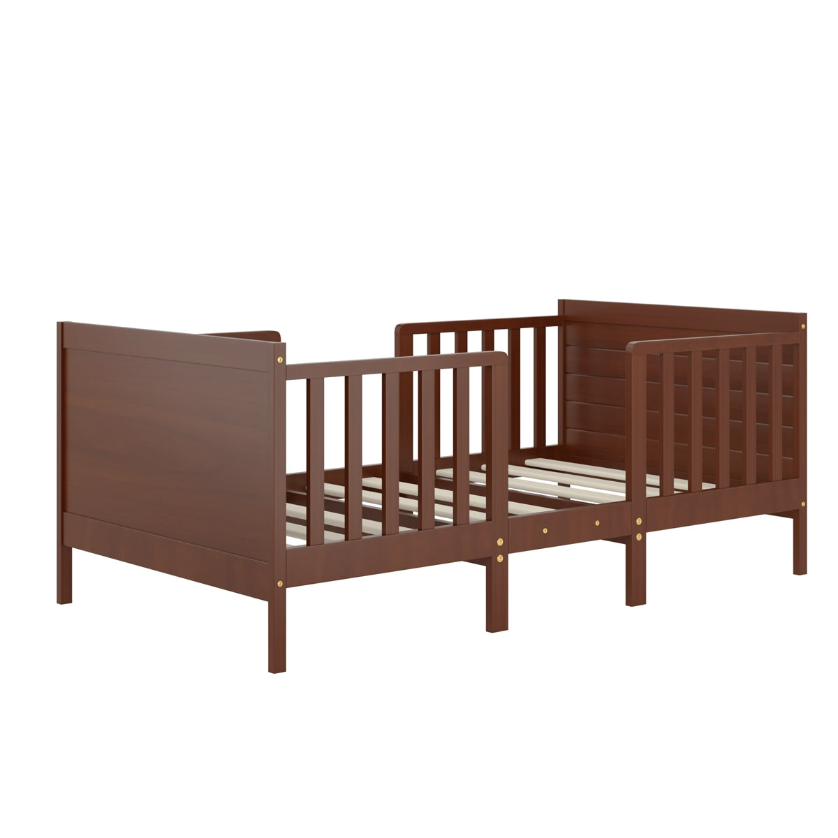 2-in-1 Convertible Toddler Bed with Guardrails-Brown Kids Crystal