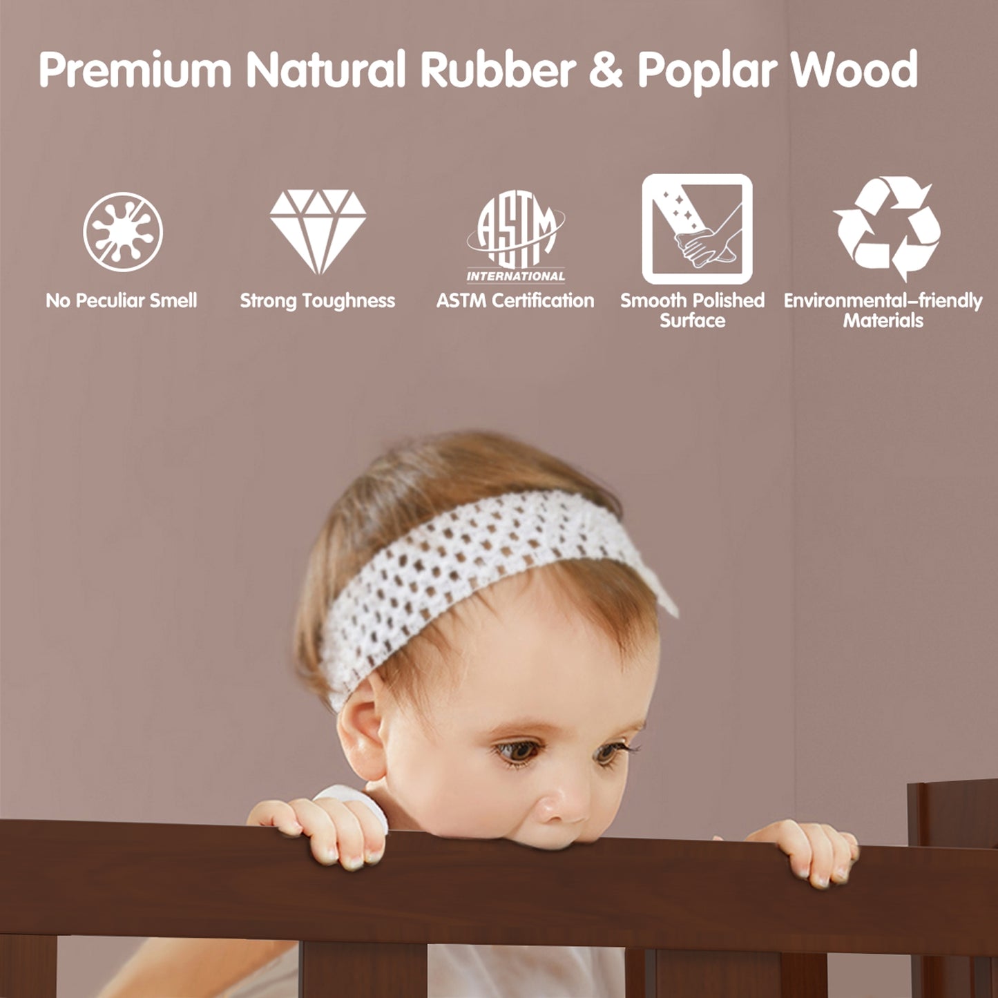 2-in-1 Convertible Toddler Bed with Guardrails-Brown Kids Crystal