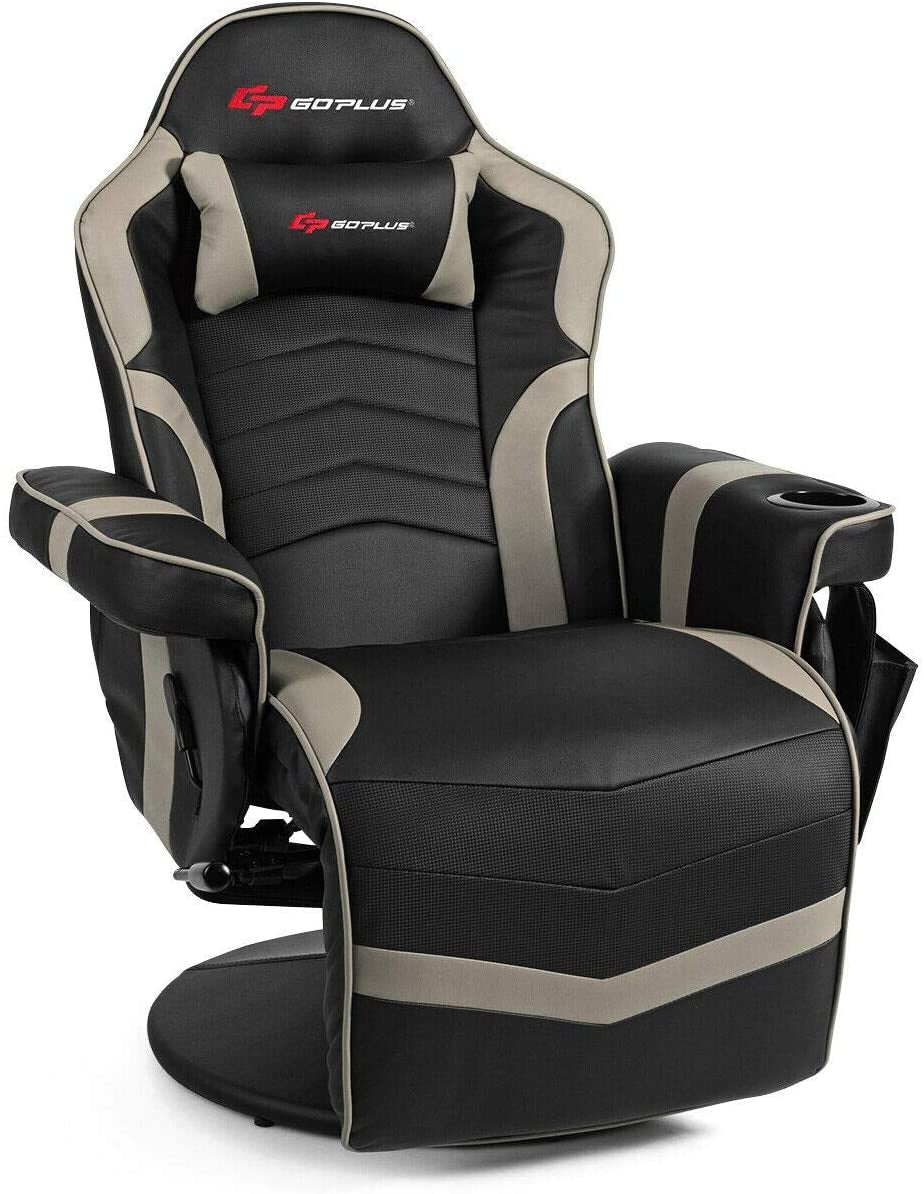 Ergonomic High Back Massage Gaming Chair with Pillow-Gray Kids Crystal