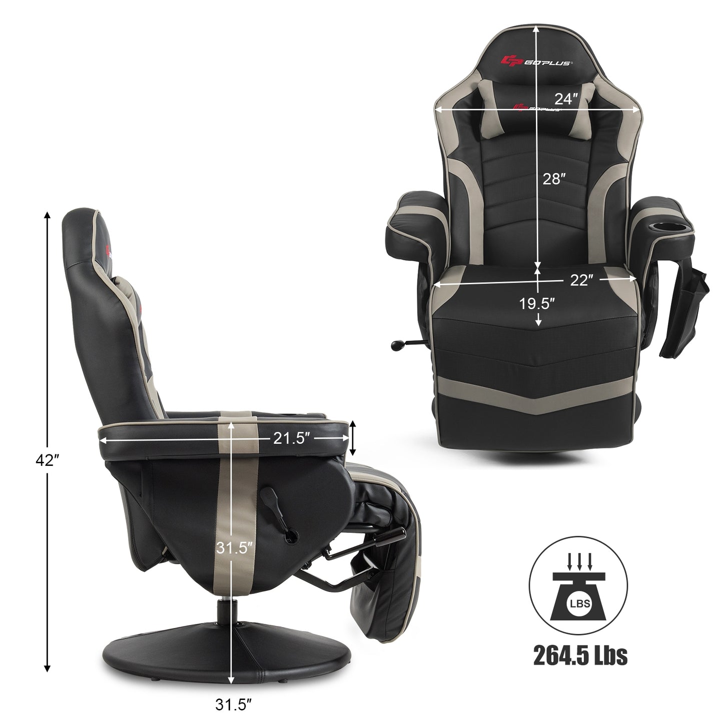 Ergonomic High Back Massage Gaming Chair with Pillow-Gray Kids Crystal