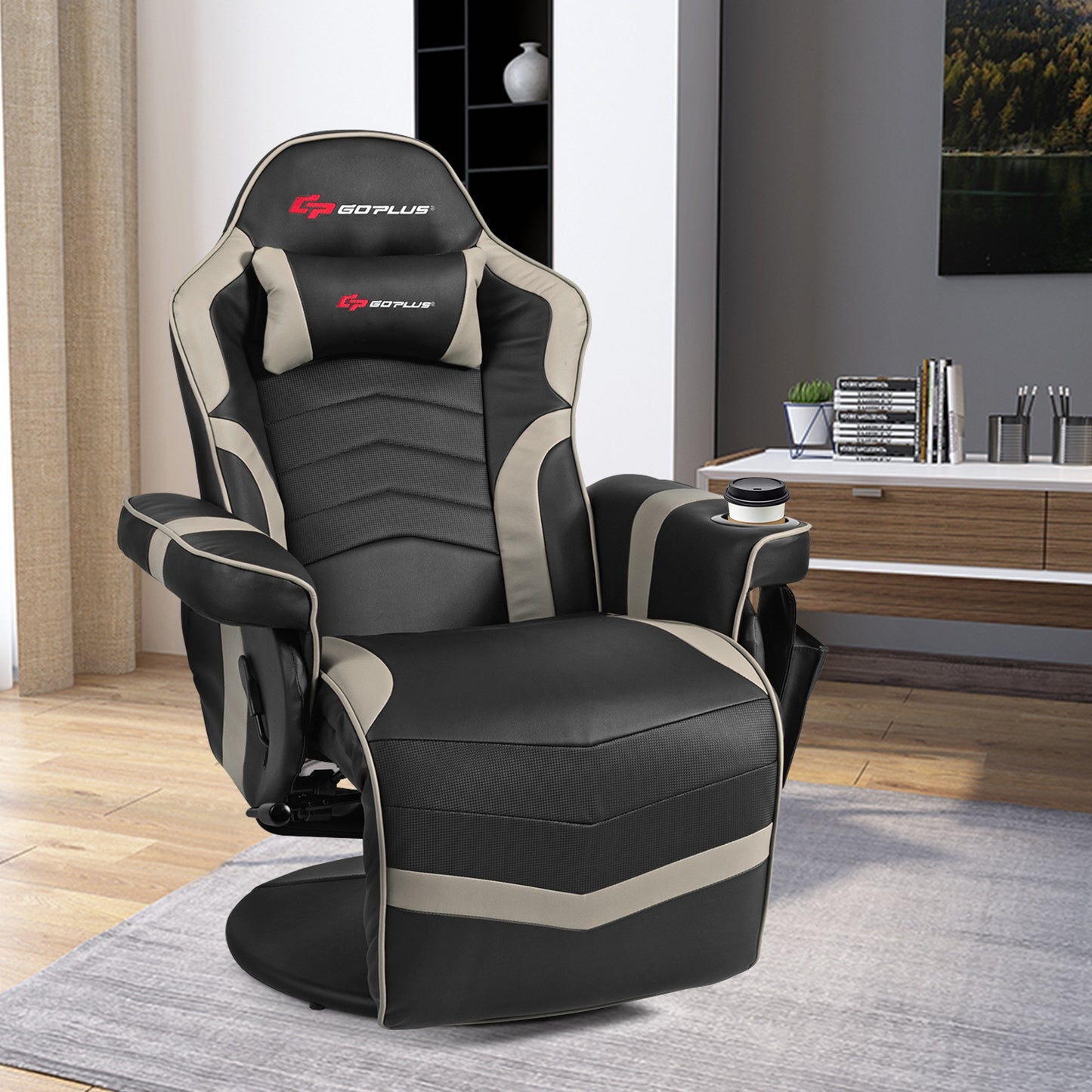 Ergonomic High Back Massage Gaming Chair with Pillow-Gray Kids Crystal