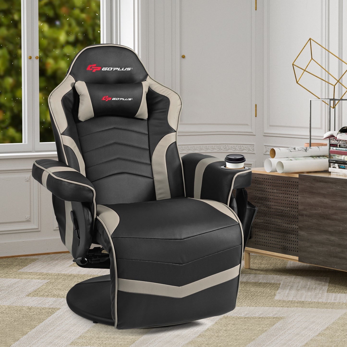 Ergonomic High Back Massage Gaming Chair with Pillow-Gray Kids Crystal