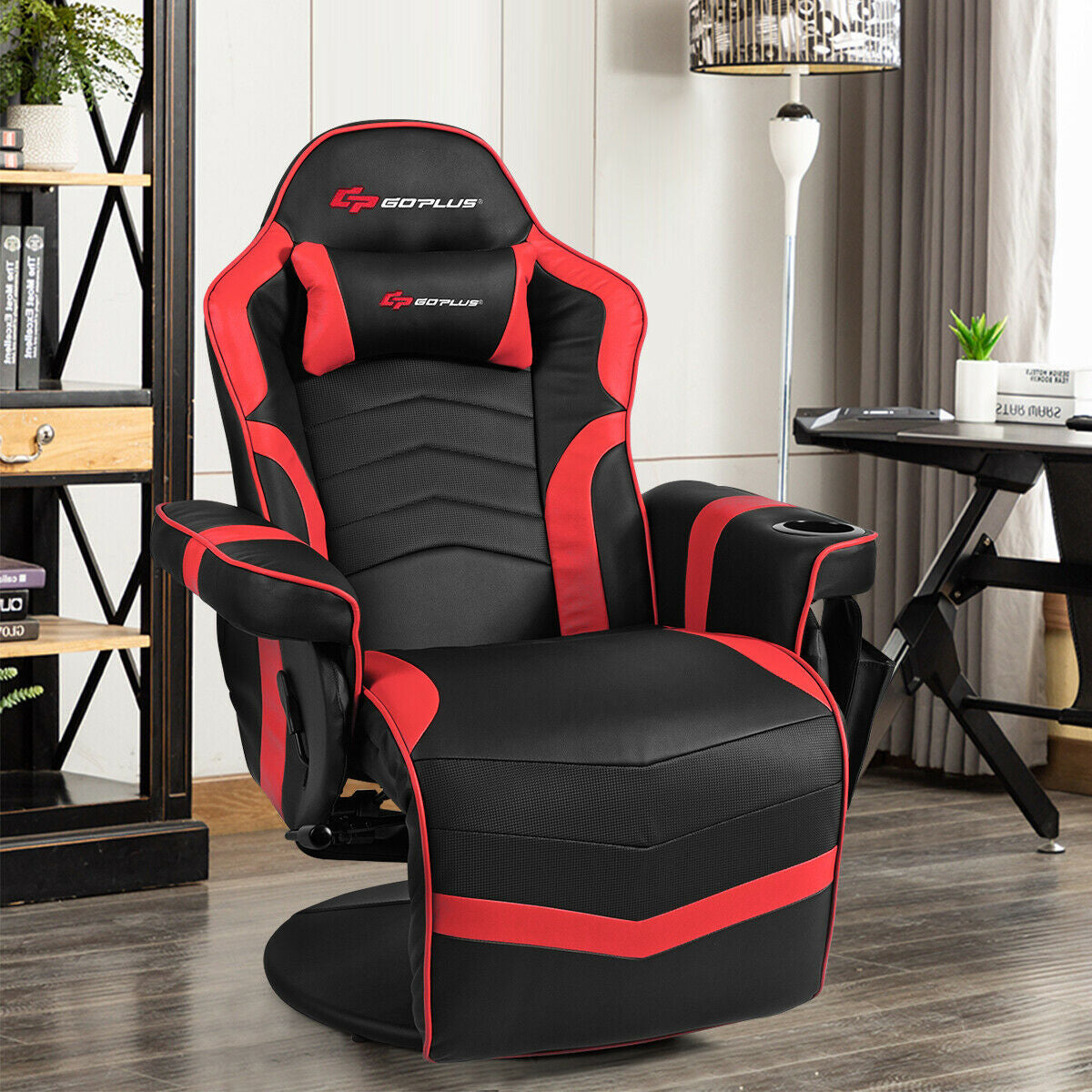 Ergonomic High Back Massage Gaming Chair Gaming Recliner with Pillow-Red Kids Crystal