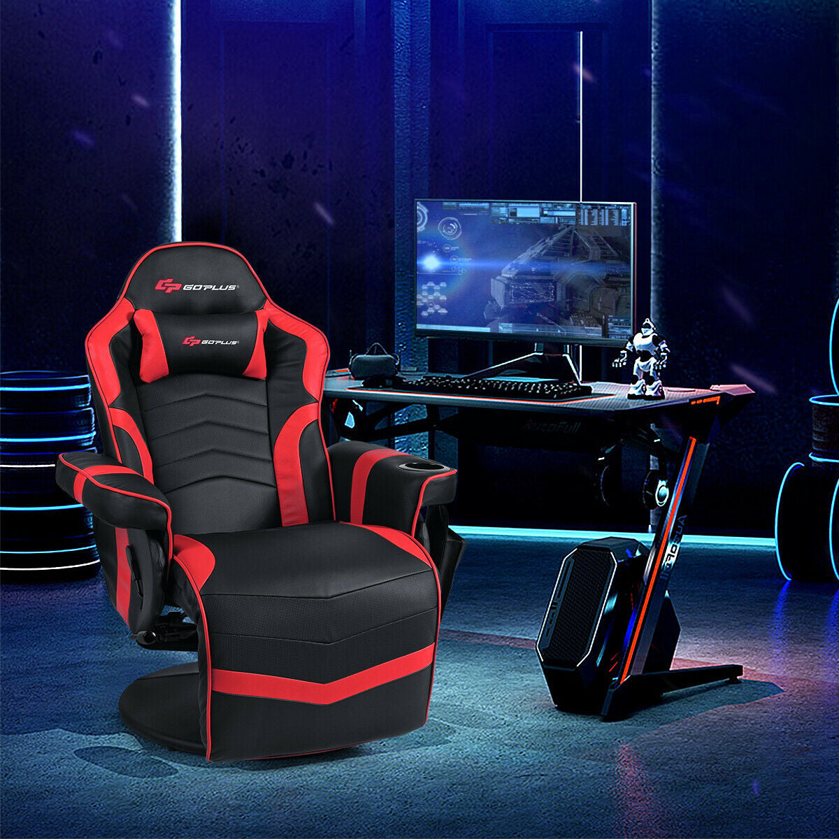 Ergonomic High Back Massage Gaming Chair Gaming Recliner with Pillow-Red Kids Crystal