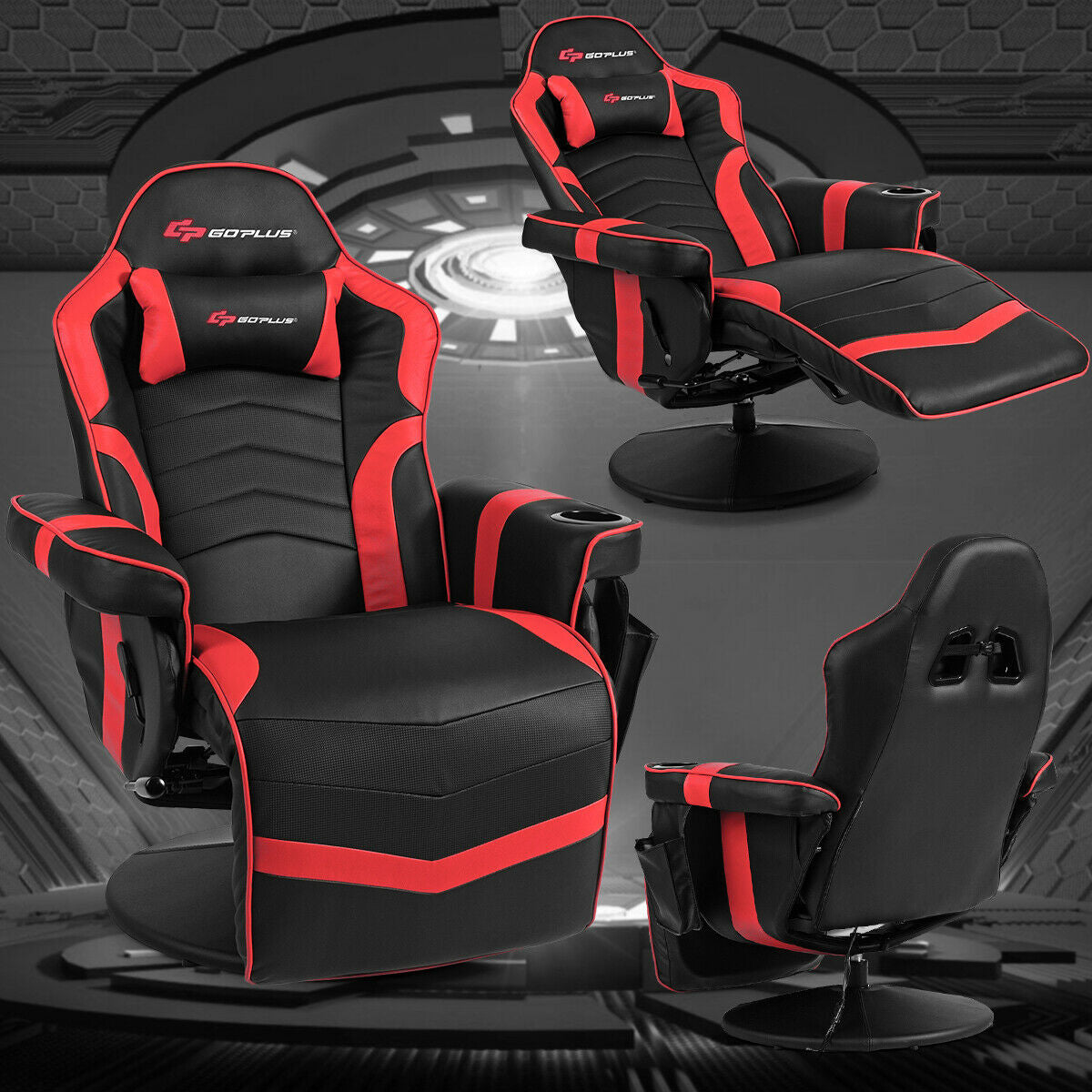 Ergonomic High Back Massage Gaming Chair Gaming Recliner with Pillow-Red Kids Crystal