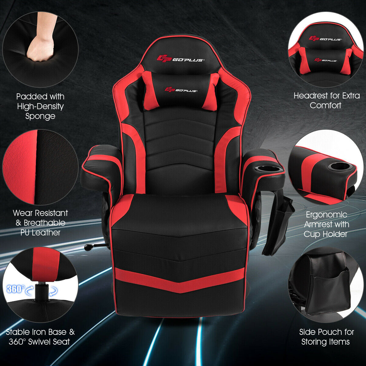 Ergonomic High Back Massage Gaming Chair Gaming Recliner with Pillow-Red Kids Crystal