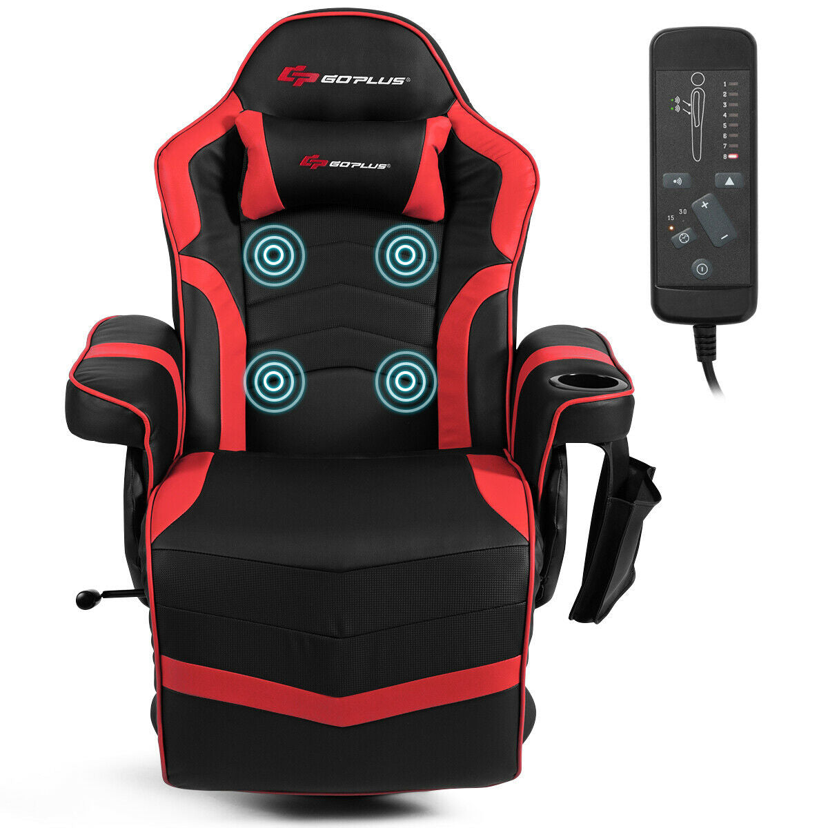 Ergonomic High Back Massage Gaming Chair Gaming Recliner with Pillow-Red Kids Crystal
