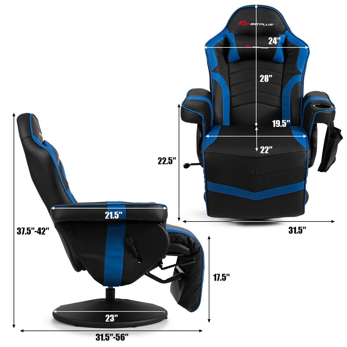 Ergonomic High Back Massage Gaming Chair with Pillow-Blue Kids Crystal