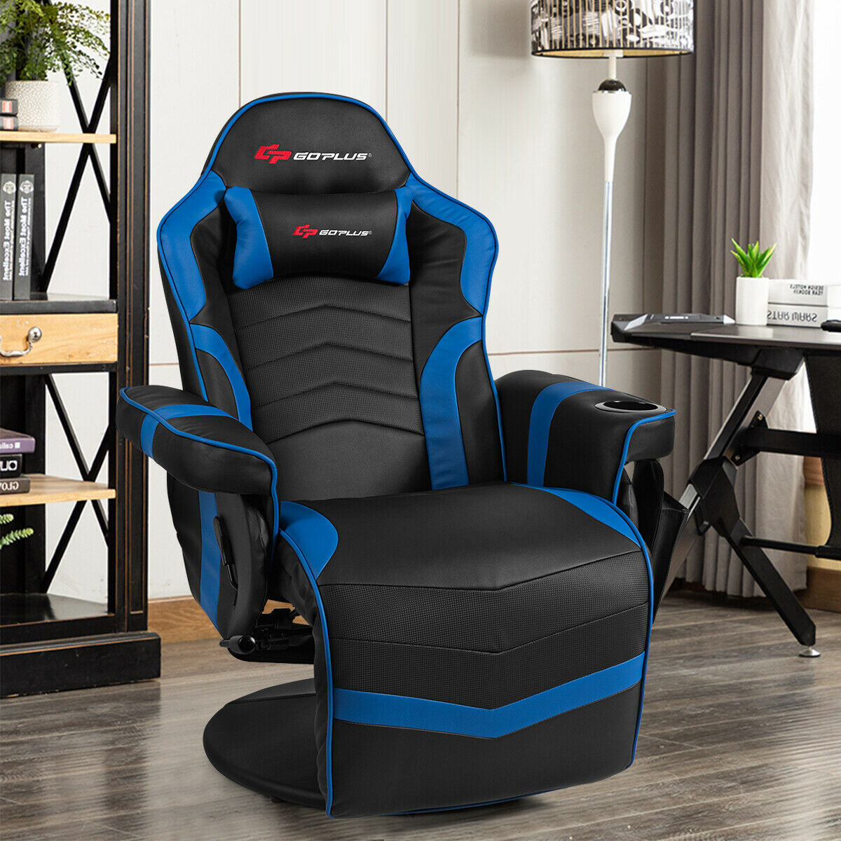 Ergonomic High Back Massage Gaming Chair with Pillow-Blue Kids Crystal