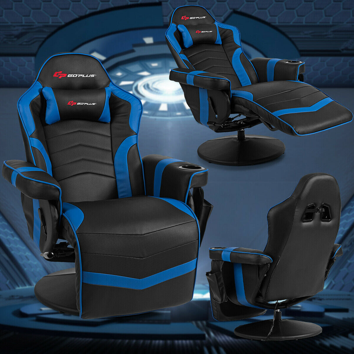 Ergonomic High Back Massage Gaming Chair with Pillow-Blue Kids Crystal