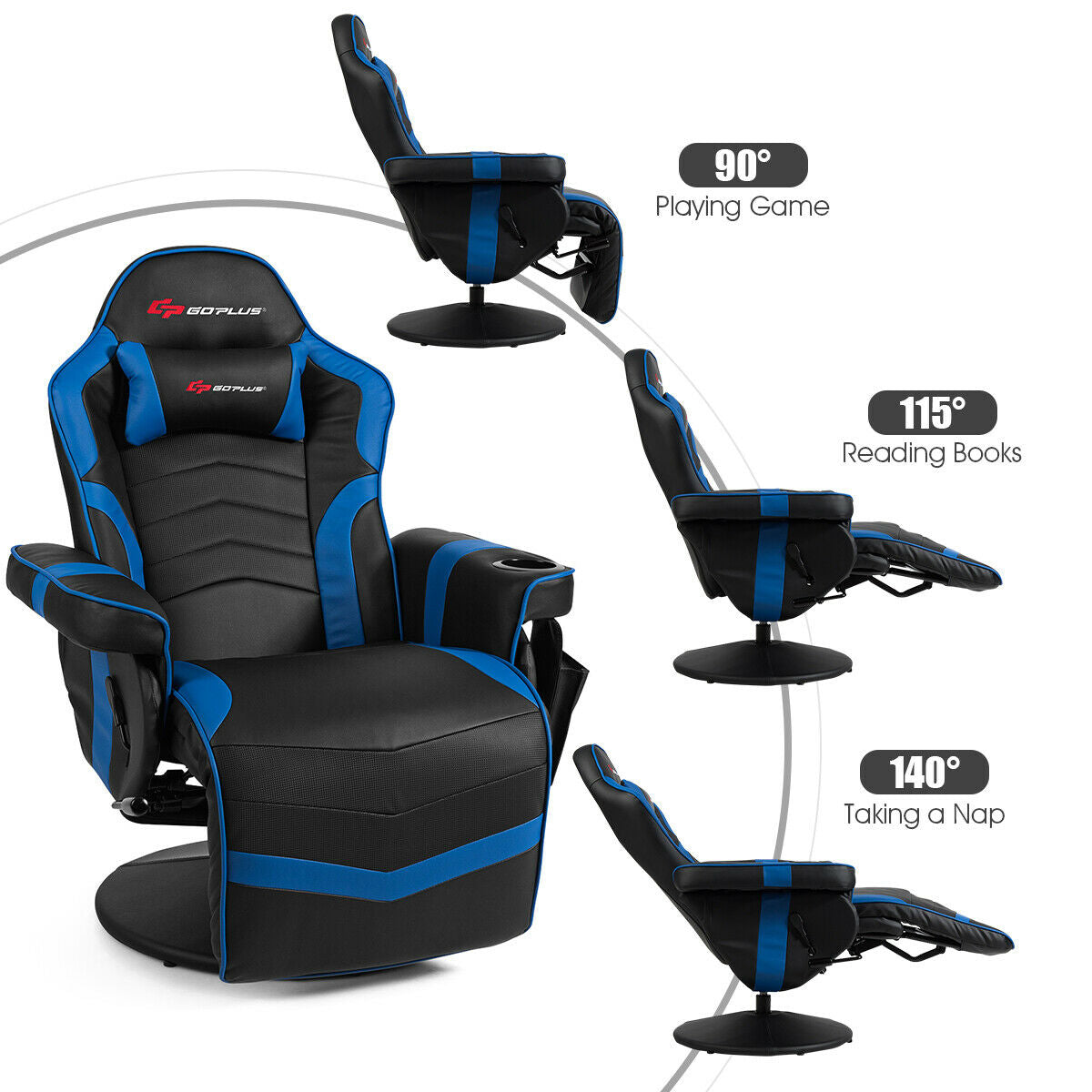 Ergonomic High Back Massage Gaming Chair with Pillow-Blue Kids Crystal