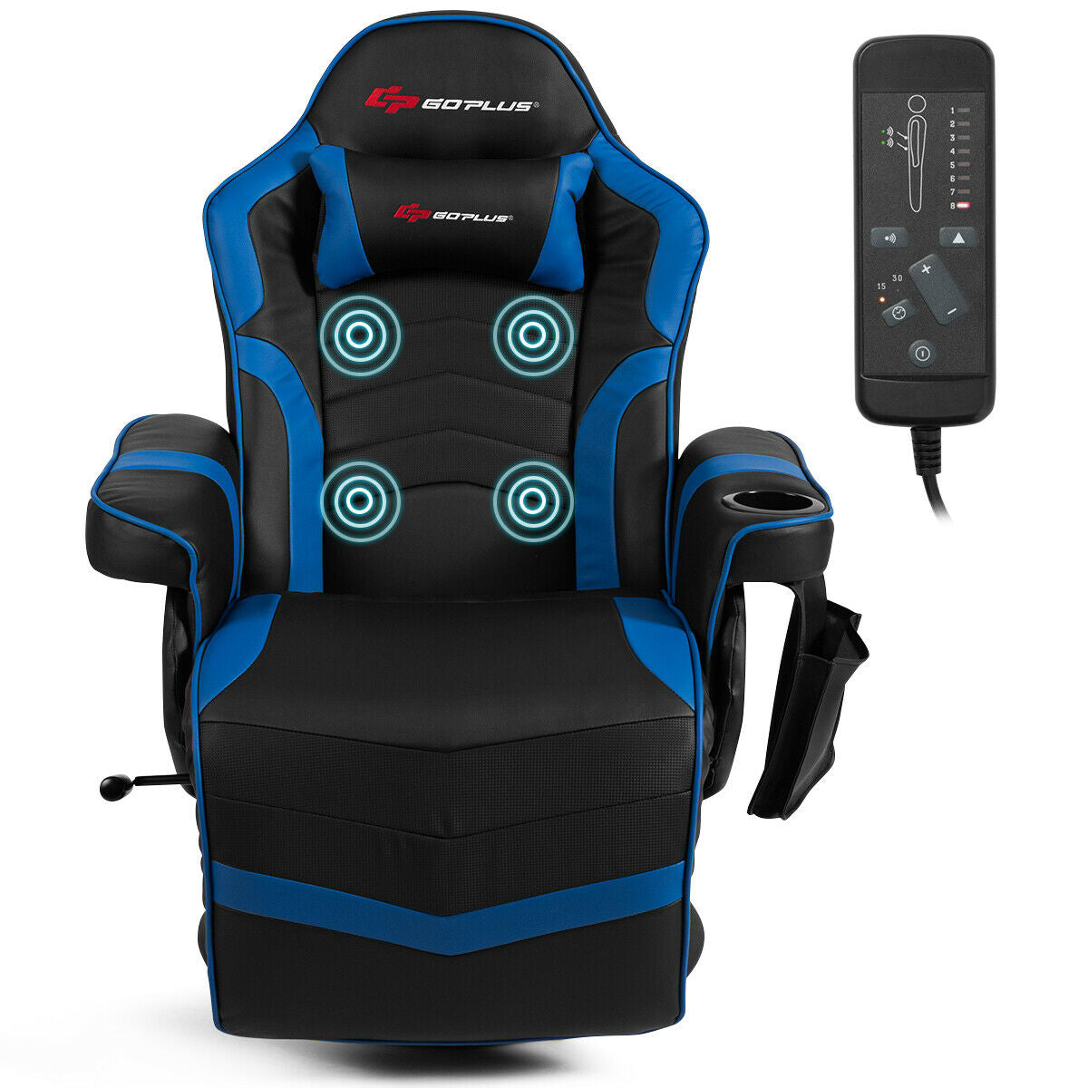 Ergonomic High Back Massage Gaming Chair with Pillow-Blue Kids Crystal