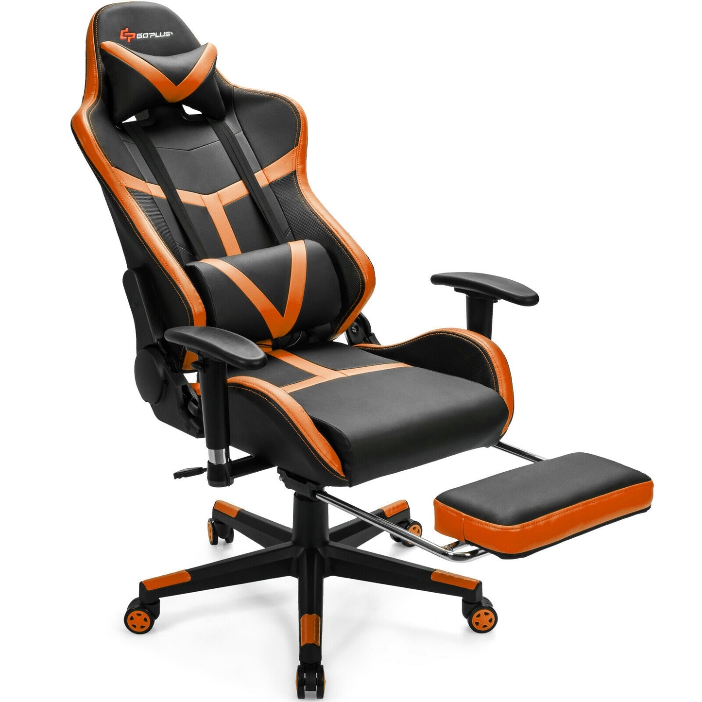 Reclining Racing Chair with Lumbar Support Footrest-Orange Kids Crystal