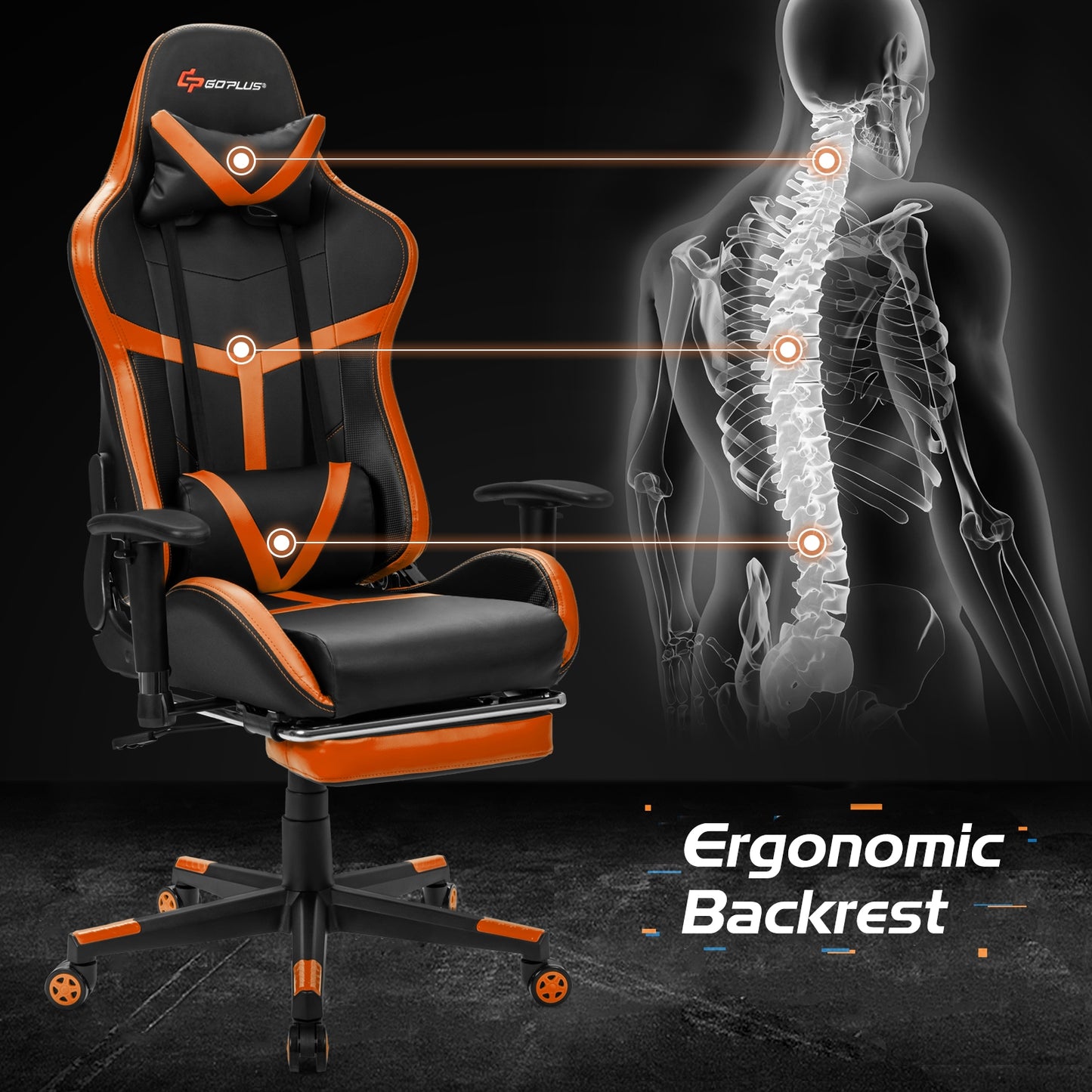 Reclining Racing Chair with Lumbar Support Footrest-Orange Kids Crystal