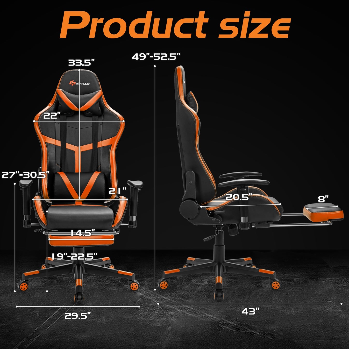 Reclining Racing Chair with Lumbar Support Footrest-Orange Kids Crystal