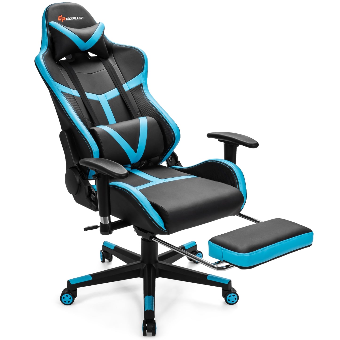 Reclining Racing Chair with Lumbar Support Footrest-Blue Kids Crystal