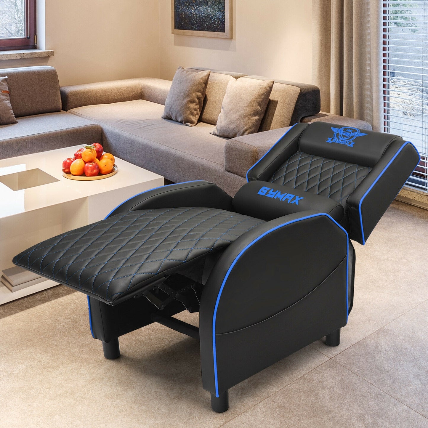 Massage Gaming Recliner Chair with Headrest and Adjustable Backrest for Home Theater-Blue Kids Crystal