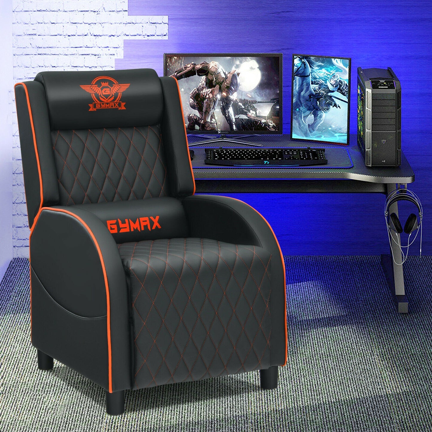 Massage Gaming Recliner Chair with Headrest and Adjustable Backrest for Home Theater-Orange Kids Crystal