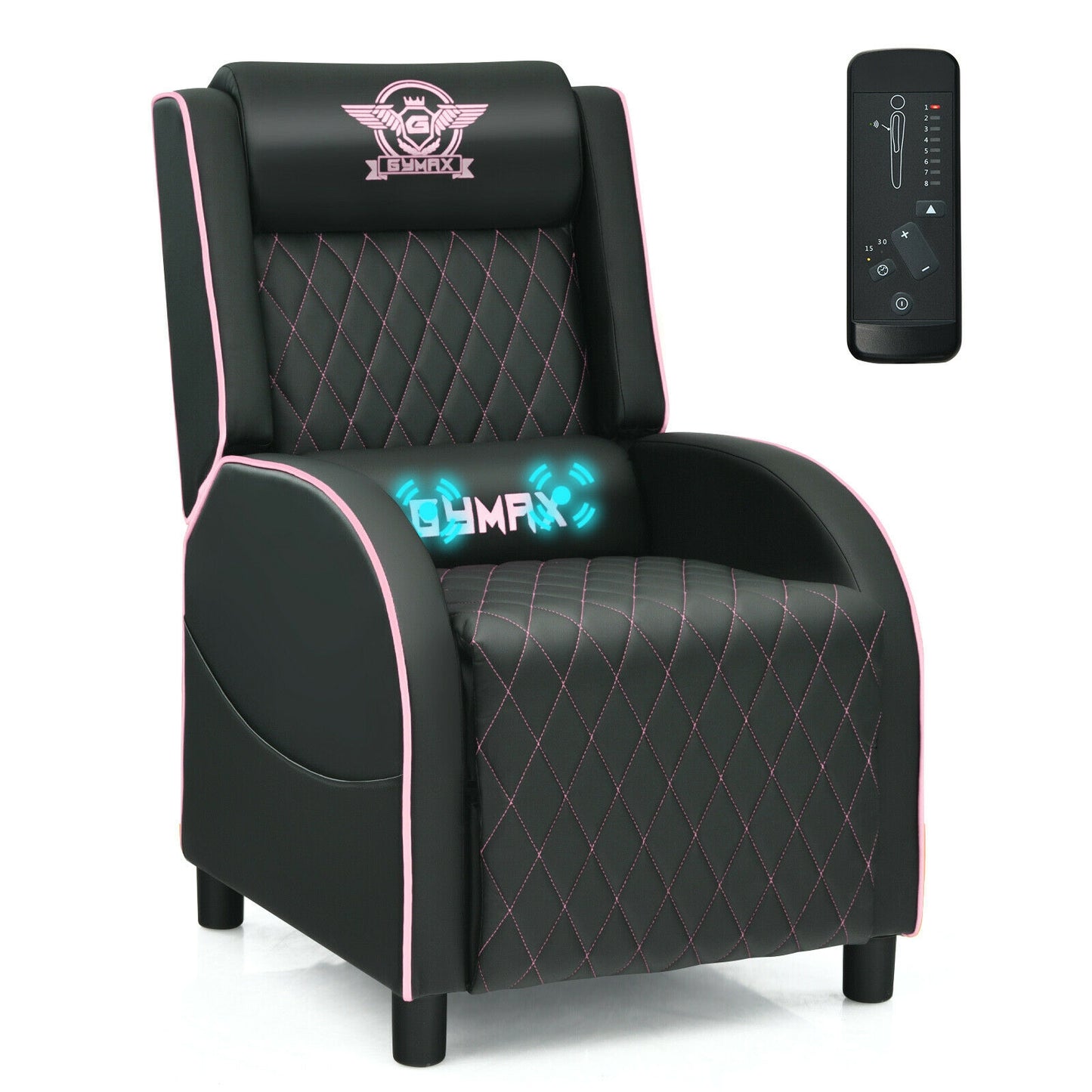 Massage Gaming Recliner Chair with Headrest and Adjustable Backrest for Home Theater-Pink Kids Crystal