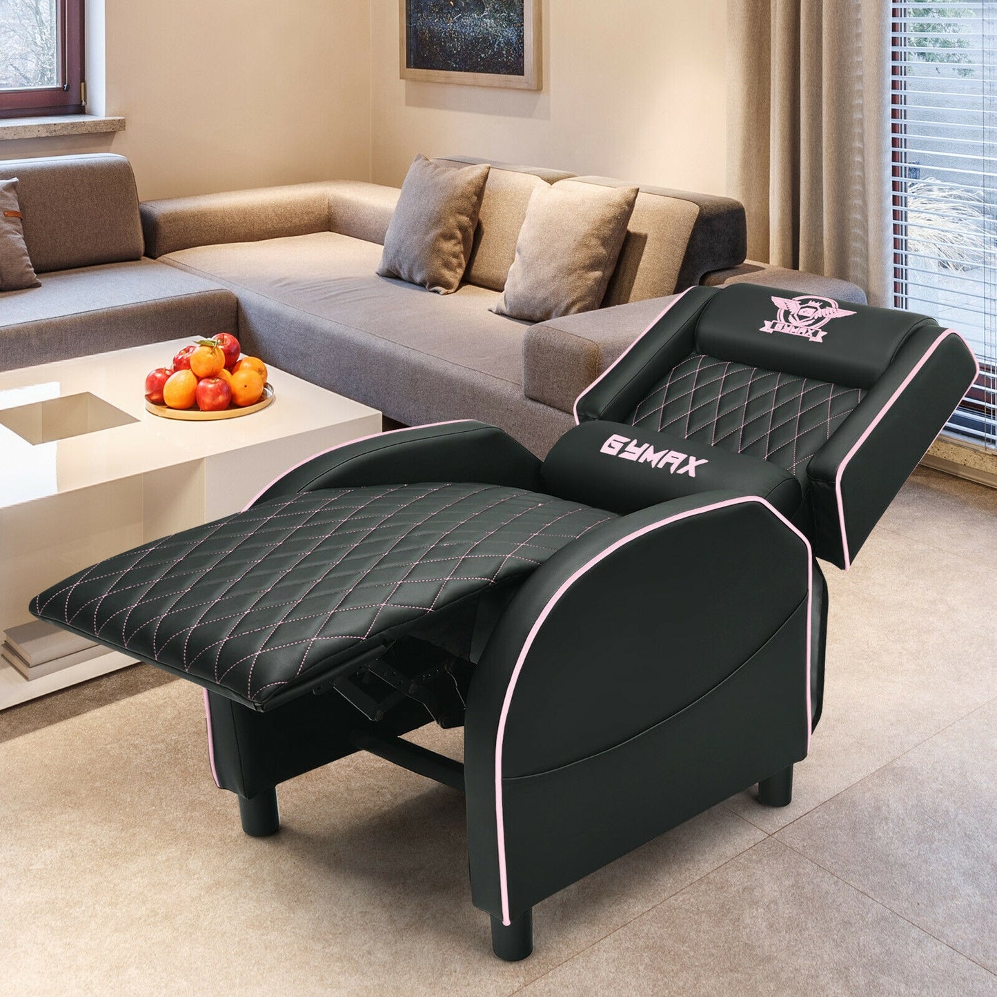 Massage Gaming Recliner Chair with Headrest and Adjustable Backrest for Home Theater-Pink Kids Crystal