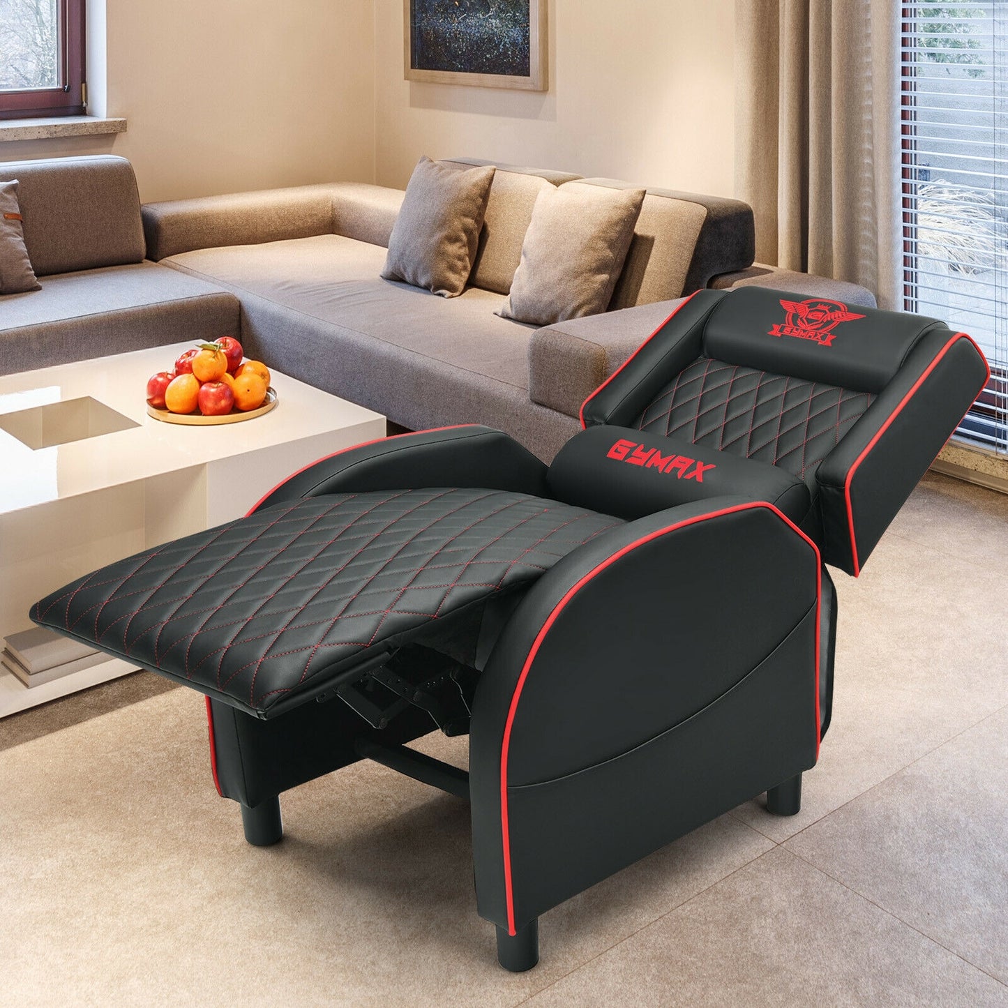 Massage Gaming Recliner Chair with Headrest and Adjustable Backrest for Home Theater-Red Kids Crystal