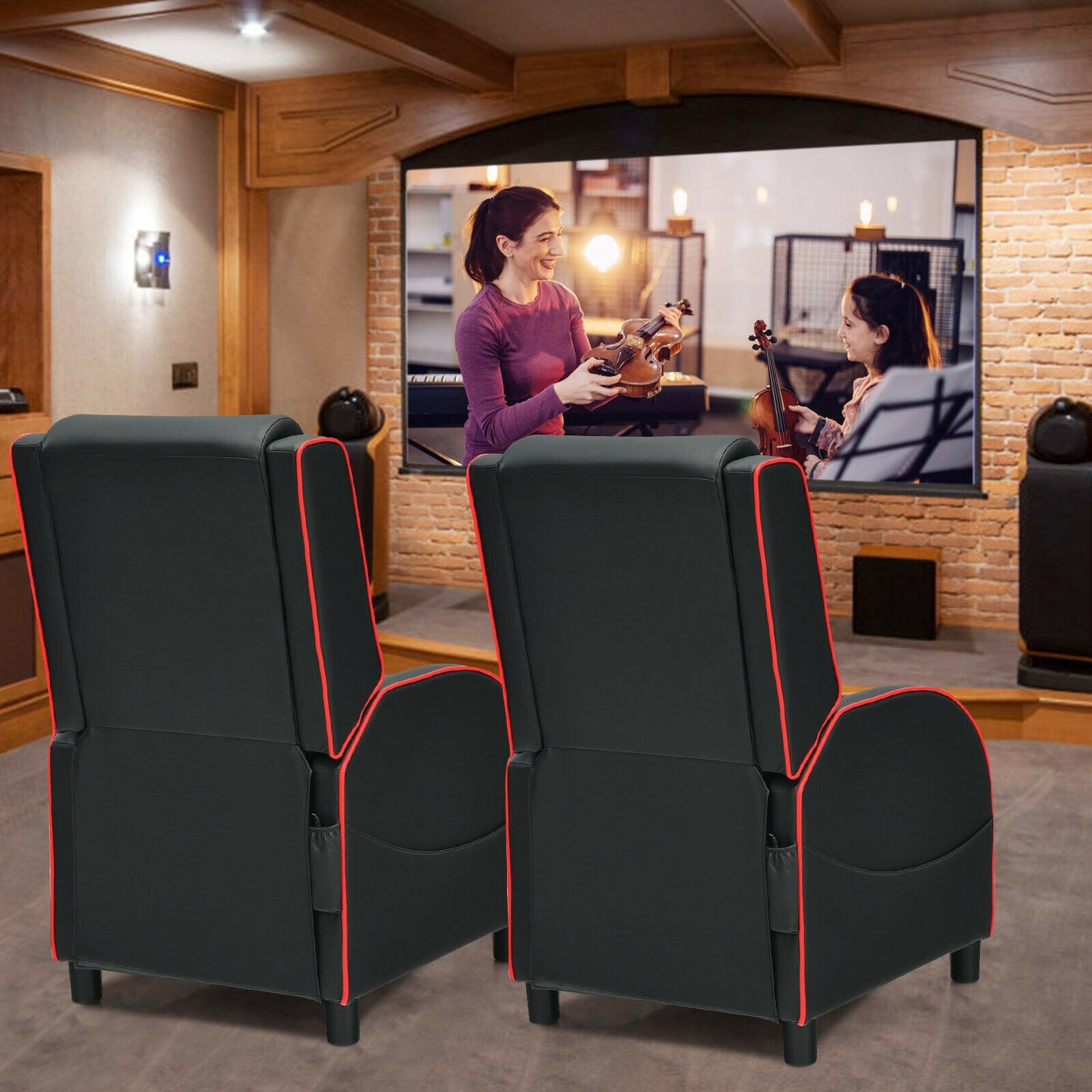 Massage Gaming Recliner Chair with Headrest and Adjustable Backrest for Home Theater-Red Kids Crystal
