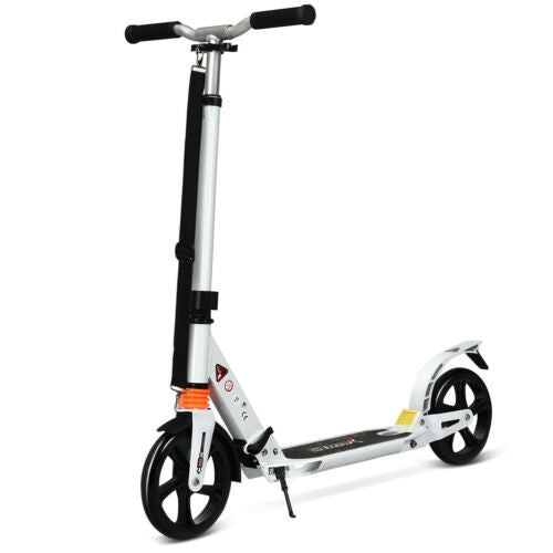 Folding Aluminium Adjustable Kick Scooter with Shoulder Strap-White Kids Crystal