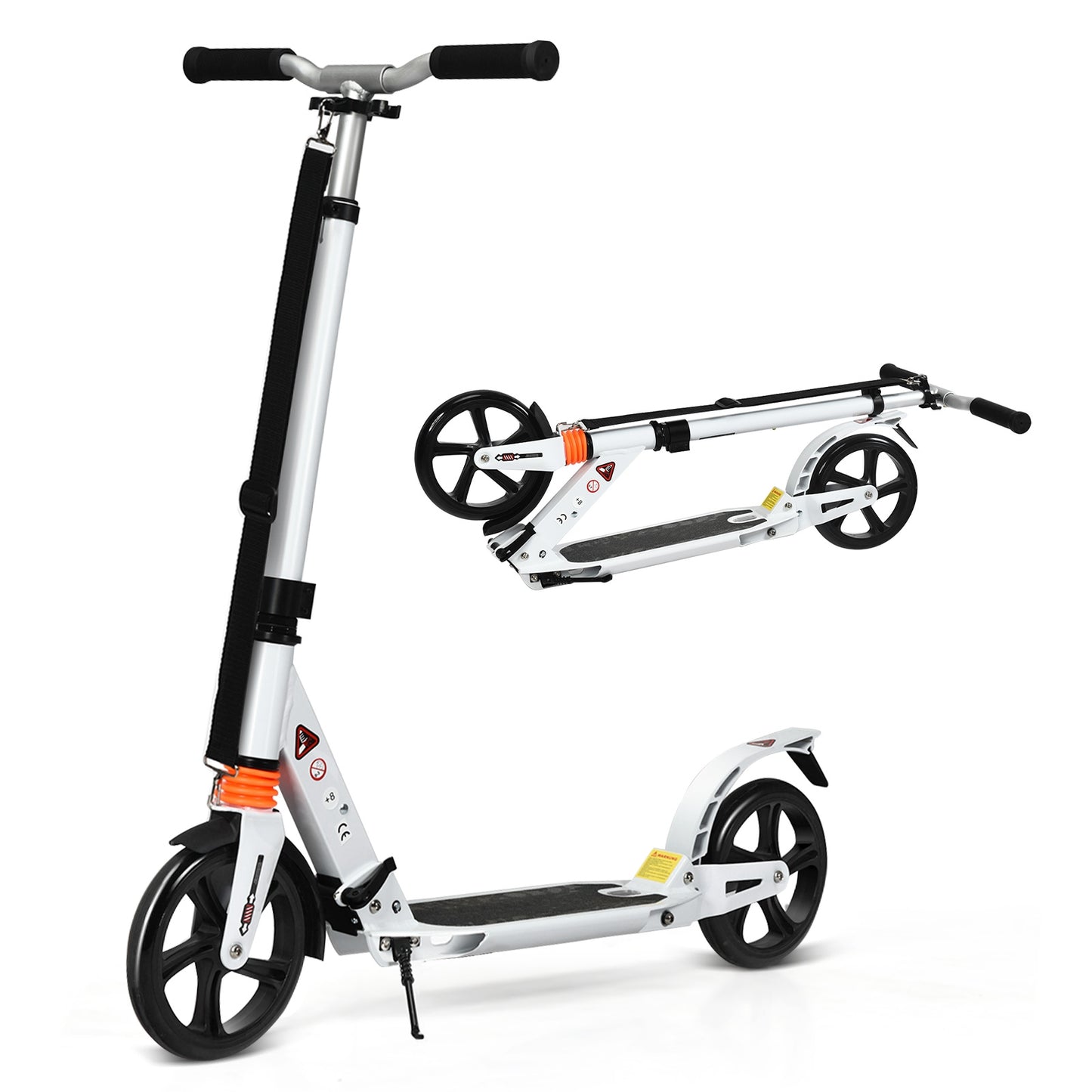 Folding Aluminium Adjustable Kick Scooter with Shoulder Strap-White Kids Crystal