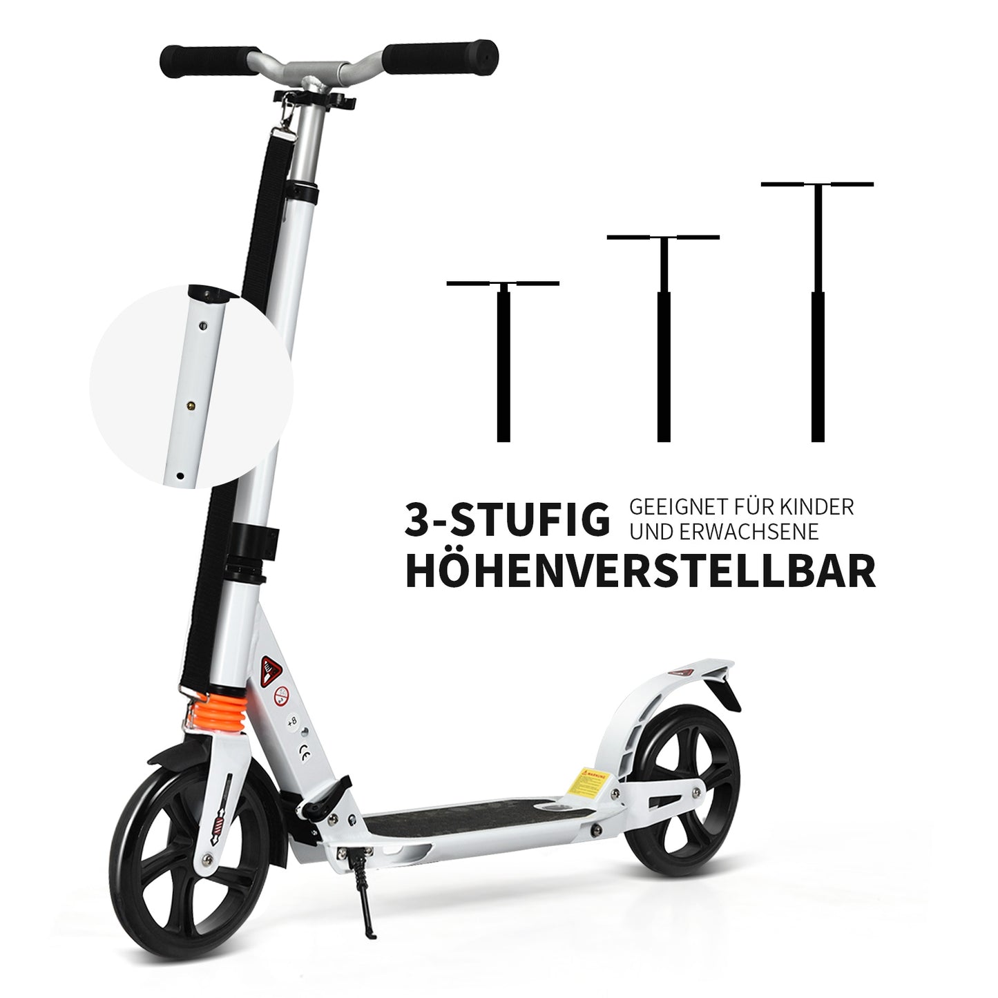 Folding Aluminium Adjustable Kick Scooter with Shoulder Strap-White Kids Crystal