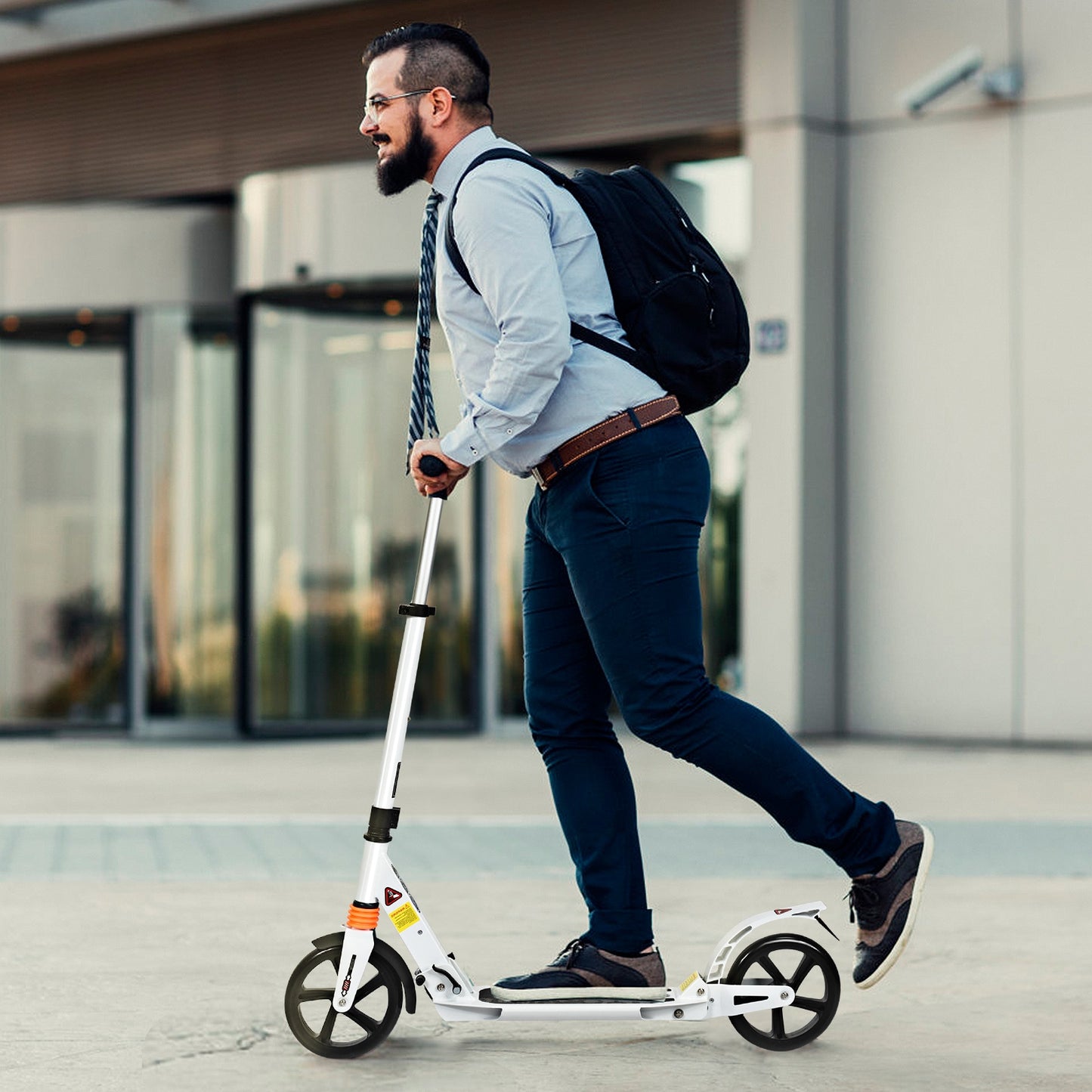 Folding Aluminium Adjustable Kick Scooter with Shoulder Strap-White Kids Crystal