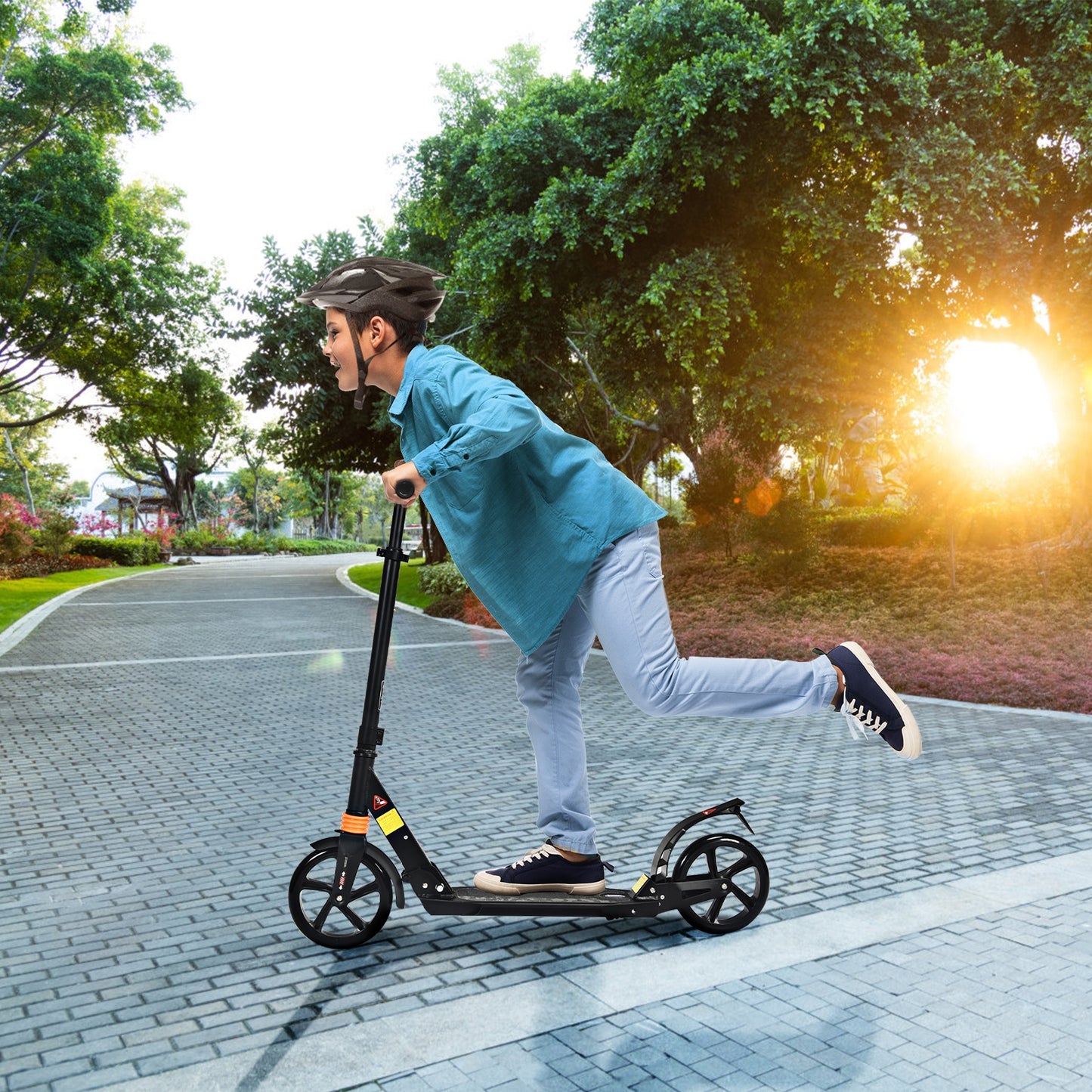 Folding Aluminium Adjustable Kick Scooter with Shoulder Strap-Black Kids Crystal