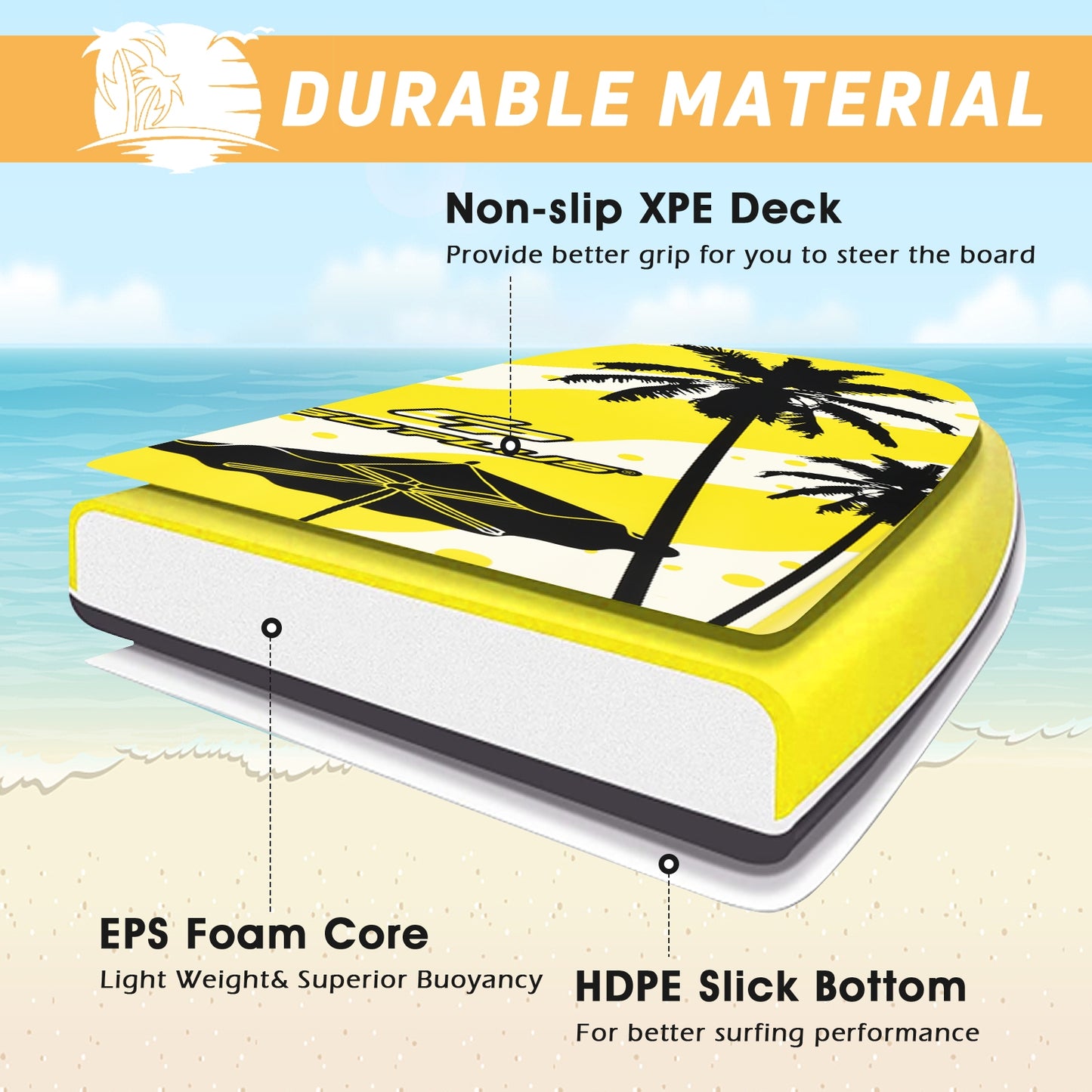 Lightweight Bodyboard Surfing with EPS Core Boarding-S Kids Crystal