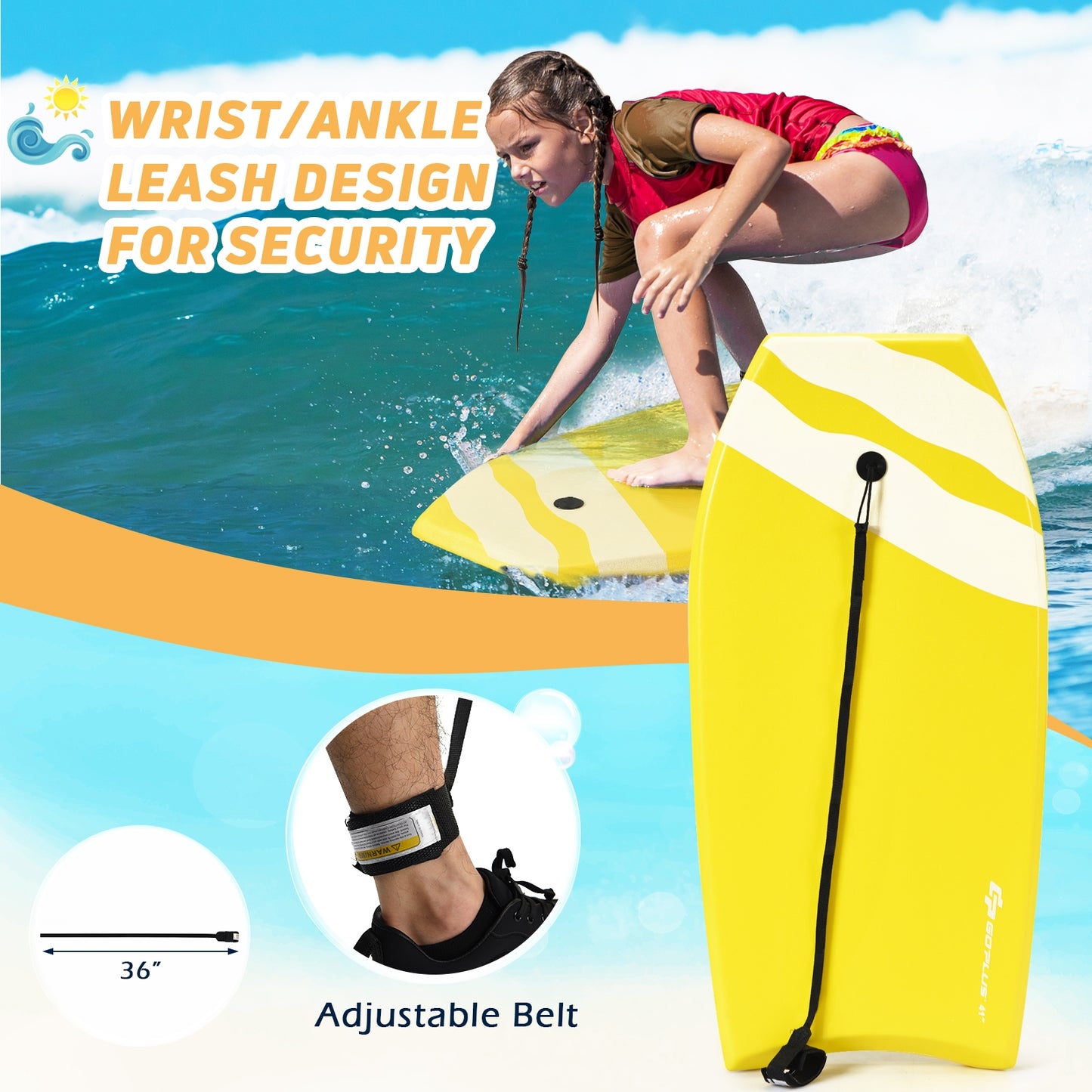 Lightweight Bodyboard Surfing with EPS Core Boarding-S Kids Crystal