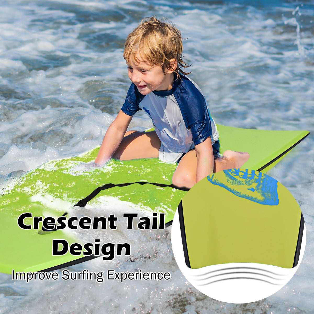 Super Surfing Lightweight Bodyboard with Leash-M Kids Crystal