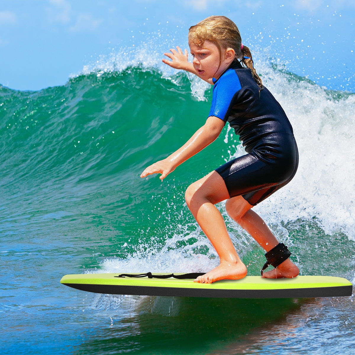 Super Surfing Lightweight Bodyboard with Leash-M Kids Crystal