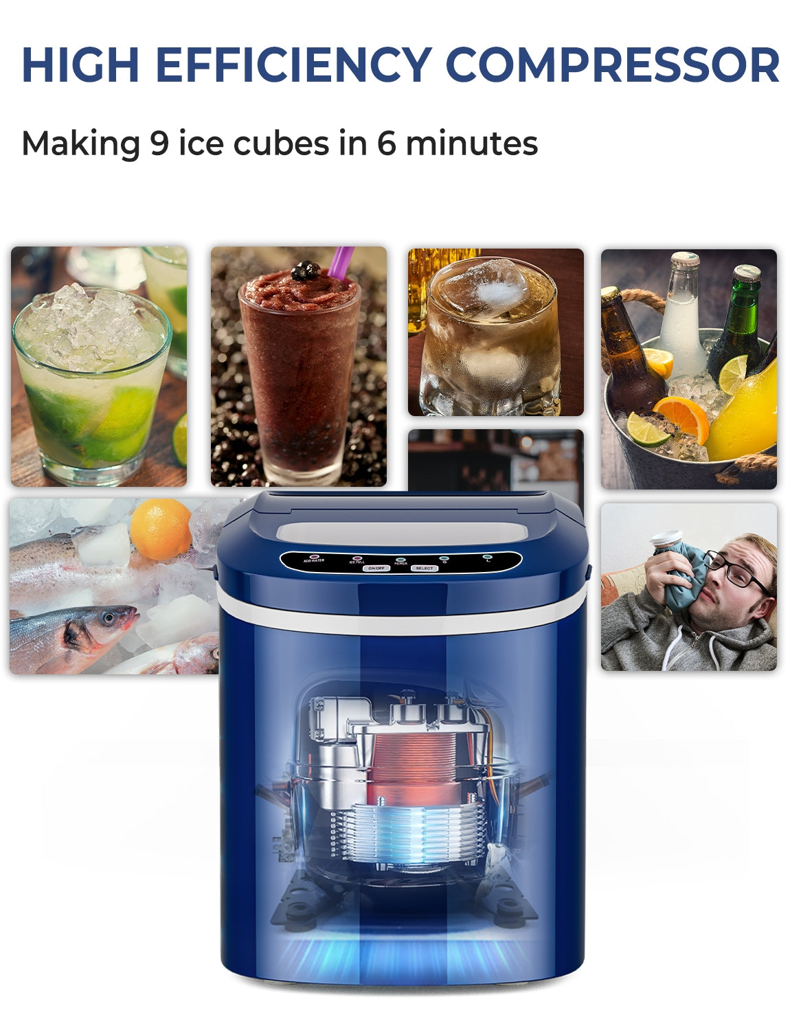 Mini Portable Compact Electric Ice Maker Machine-Navy Kids Crystal