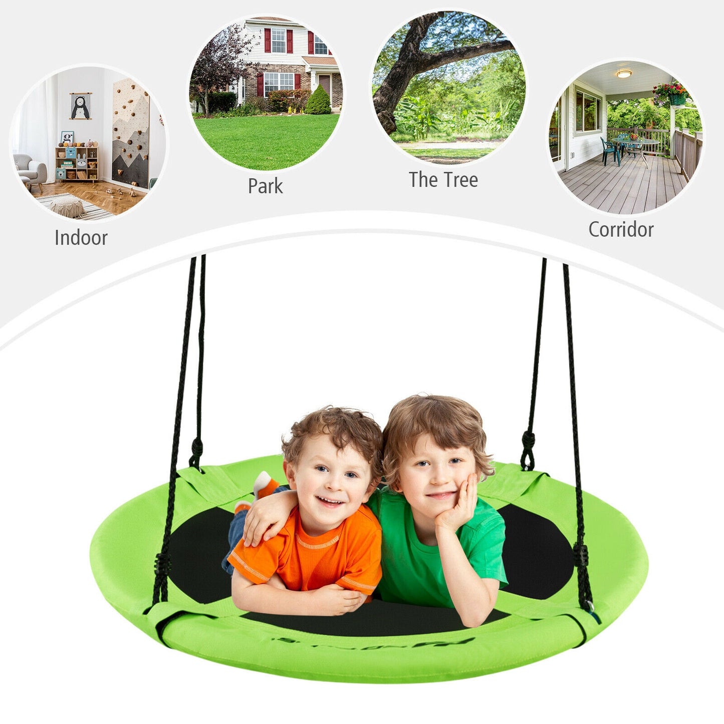 40 Inch 770 lbs Flying Saucer Tree Swing Kids Gift with 2 Tree Hanging Straps-Green Kids Crystal