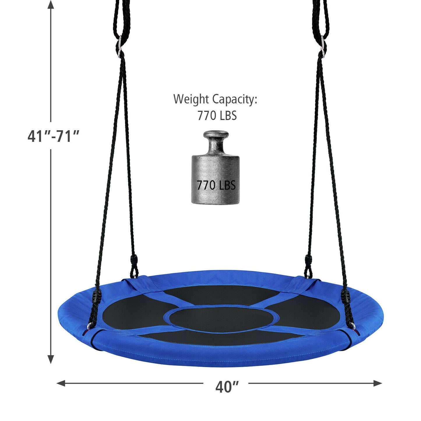 40 Inch 770 lbs Flying Saucer Tree Swing Kids Gift with 2 Tree Hanging Straps-Blue Kids Crystal