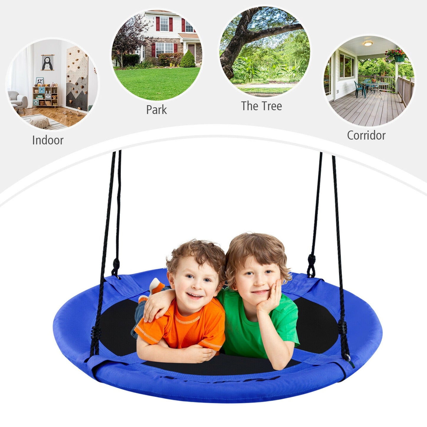 40 Inch 770 lbs Flying Saucer Tree Swing Kids Gift with 2 Tree Hanging Straps-Blue Kids Crystal