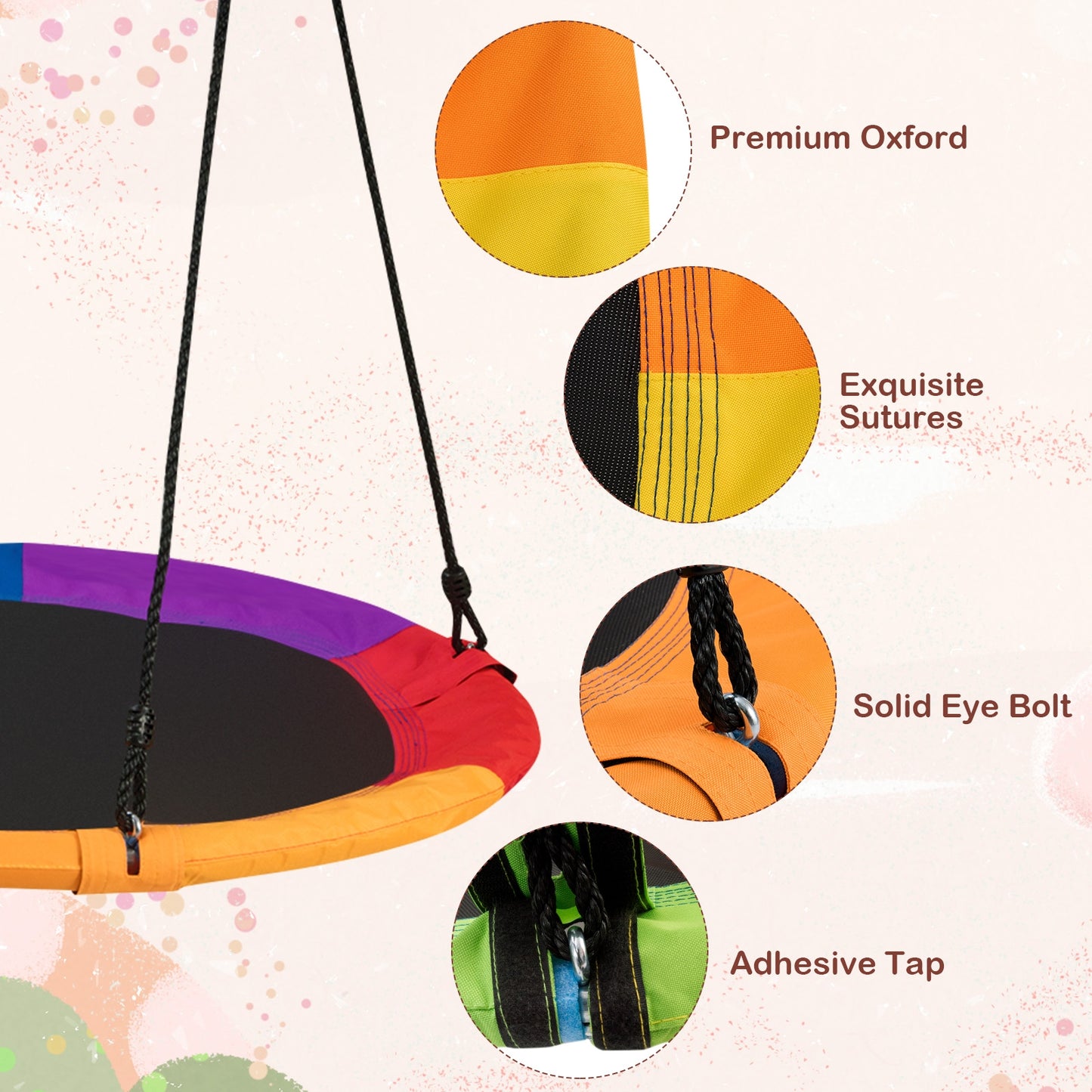 40 Inch 770 lbs Flying Saucer Tree Swing Kids Gift with 2 Tree Hanging Straps-Multicolor Kids Crystal