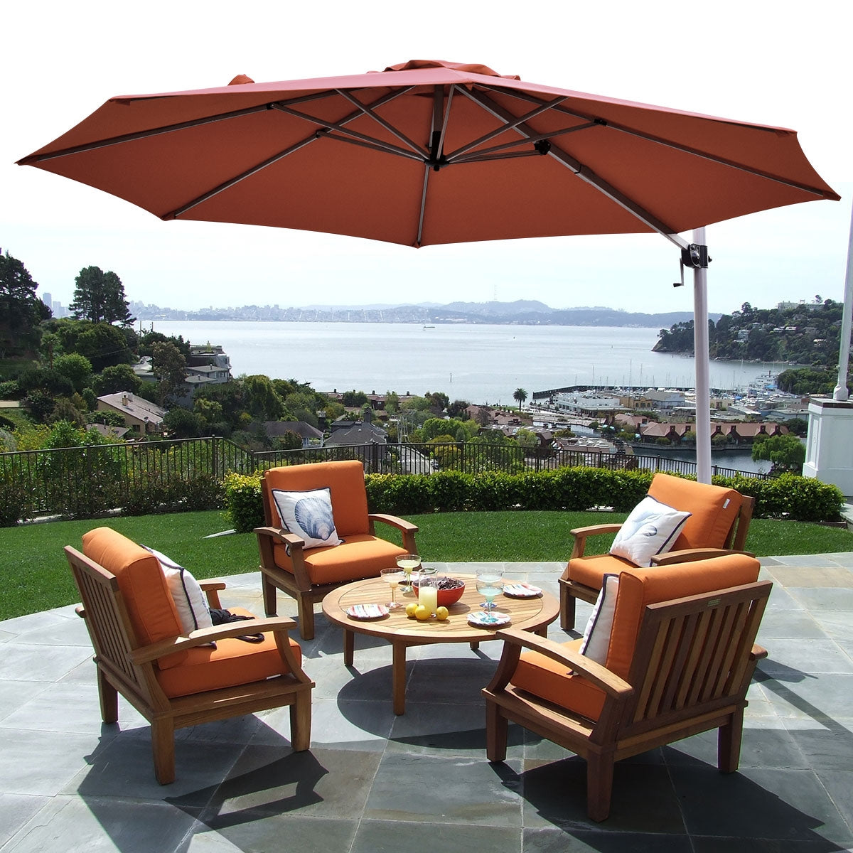 11 Feet Patio Offset Cantilever Umbrella 360° Rotation Aluminum Tilt-Brick Red Kids Crystal
