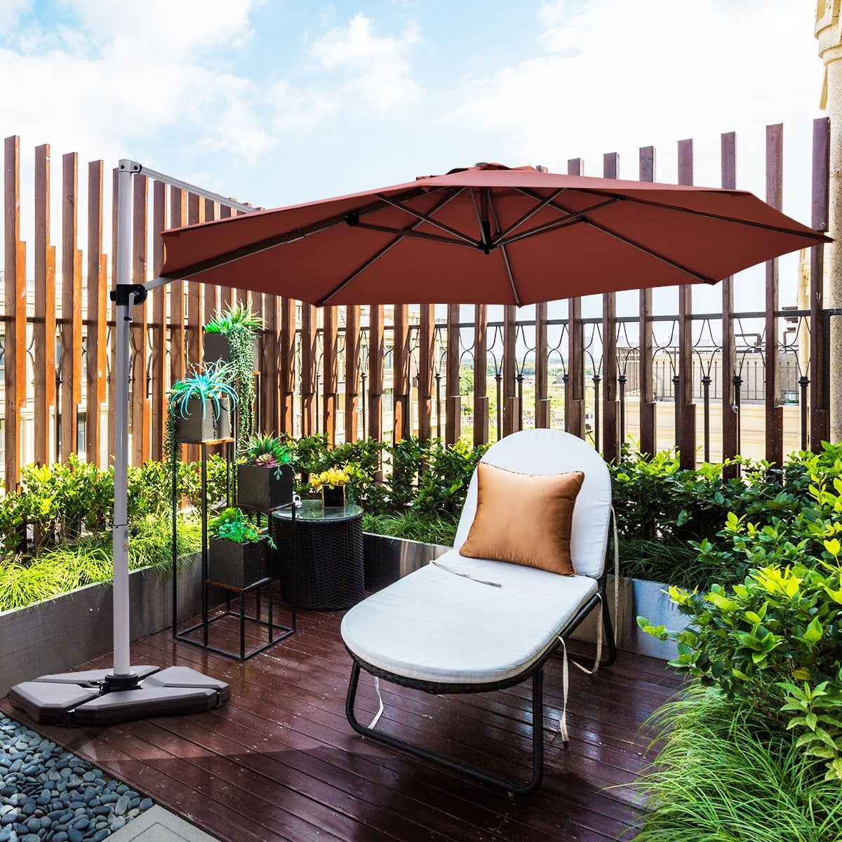 11 Feet Patio Offset Cantilever Umbrella 360° Rotation Aluminum Tilt-Brick Red Kids Crystal